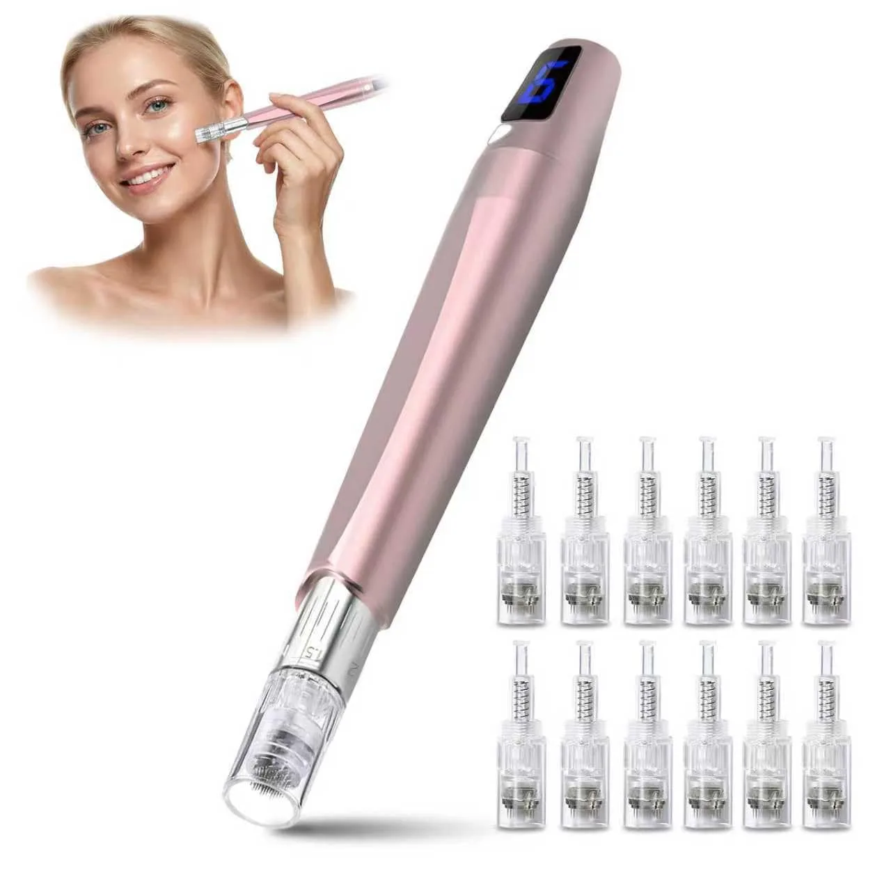 Pen-Dermiprick Facial & Scalp Derma Roller Tool -0.25mm Skin Care Roller with 12 Replacement Heads, Home Use Derma Pen Microneedle Skin Care Kit for Women Men (Red-1)