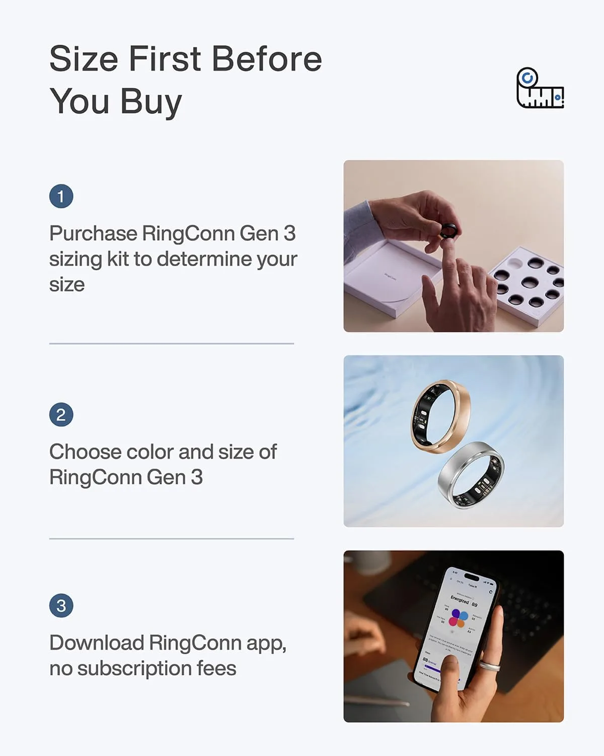 RingConn Gen 3 Sizing Kit - Size Before You Buy (Sizes 6-15)