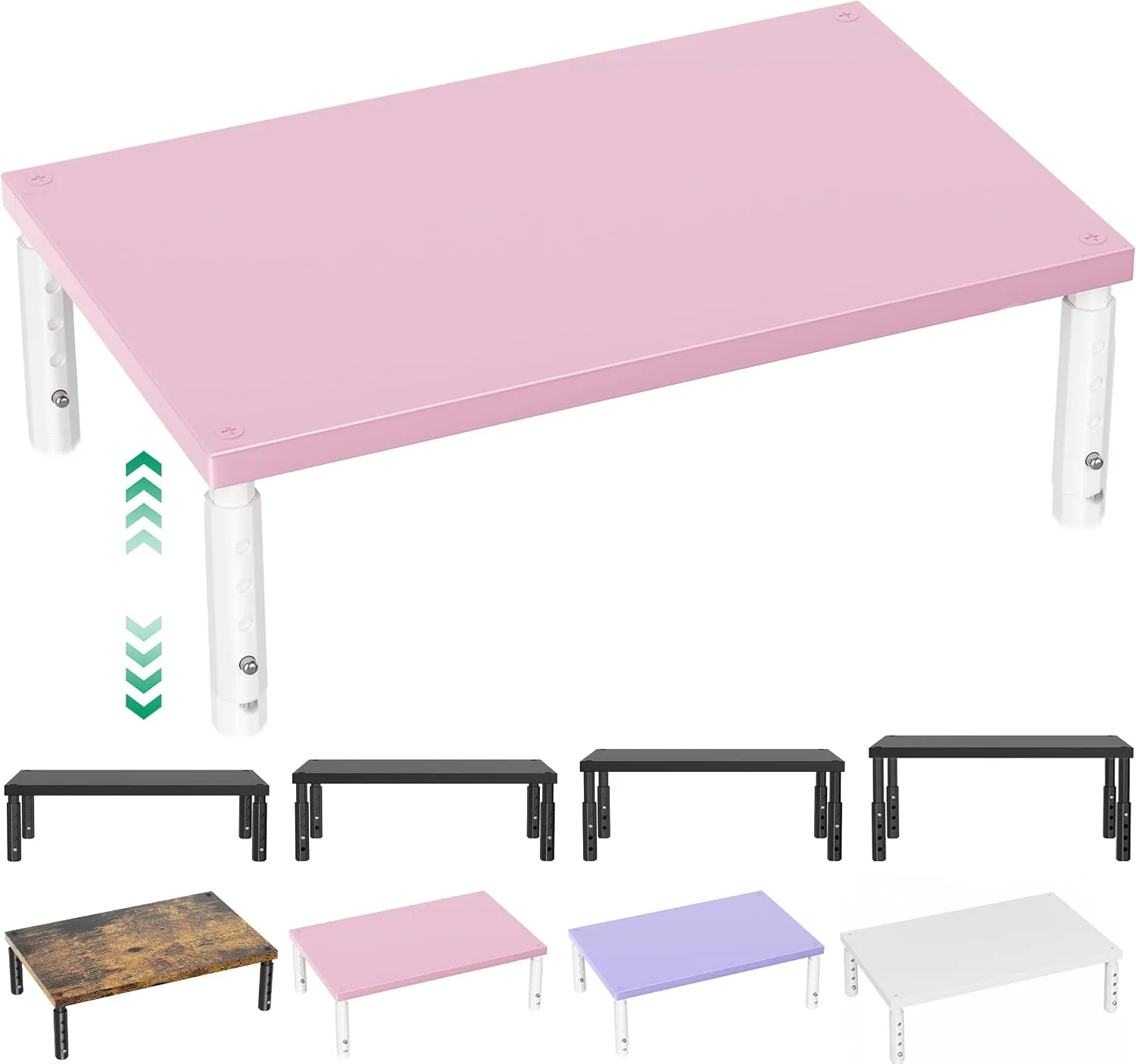 OPNICE Adjustable Monitor Stand Riser for Desk, Wood Computer & Laptop Stand, Desk Organizers and Accessories, Office Desk Accessories & Workspace Organizer for Home Office Supplies, Pink