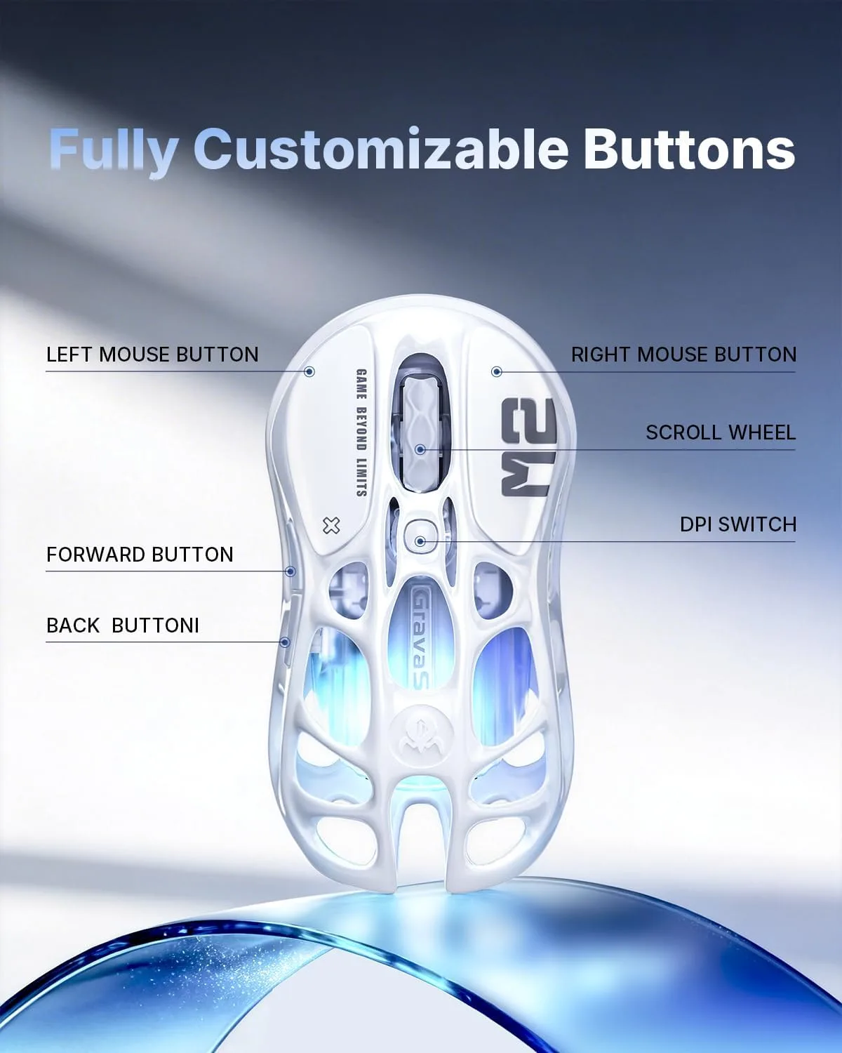 GravaStar MercuryM2 Wireless Gaming Mouse, Up to 85H Battery Life, Tri Mode