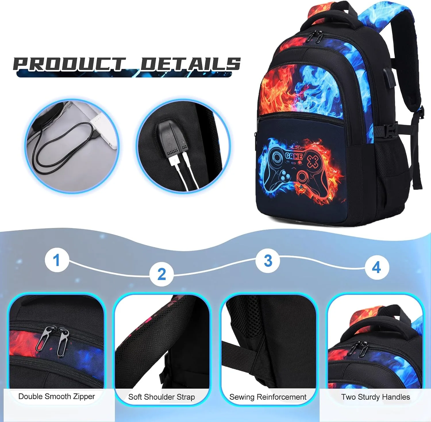 DIGOBAY Boys Backpack for School, 6PCS Cool Luminous Gamer Backpack for Boys with Kids Bento Box Lunch Bag Pencil Case, Kids Backpacks Bookbag for Teen Boys Elementary Middle High School
