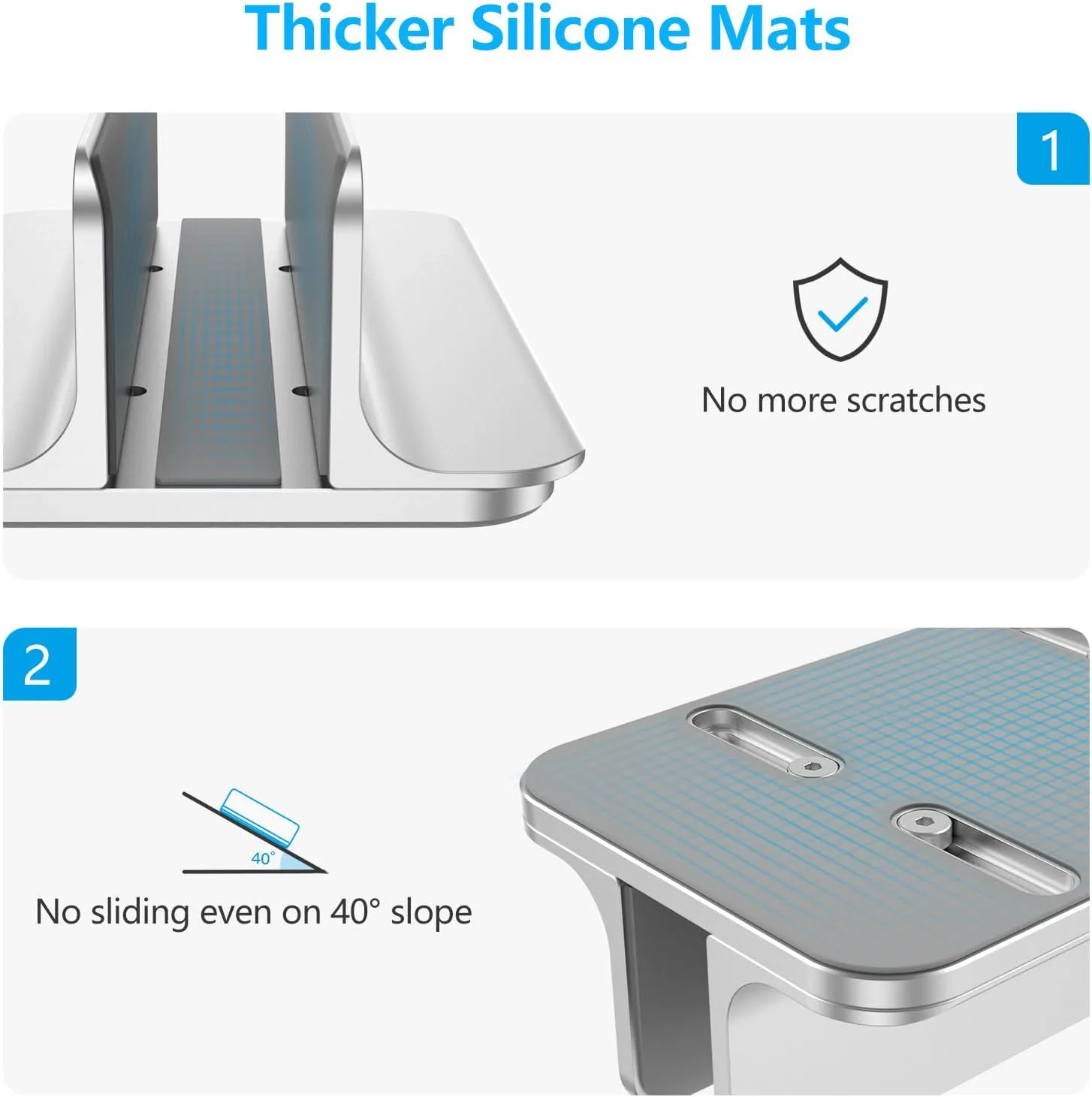 OMOTON Vertical Laptop Stand Holder, Adjustable Dock for MacBook, Silver