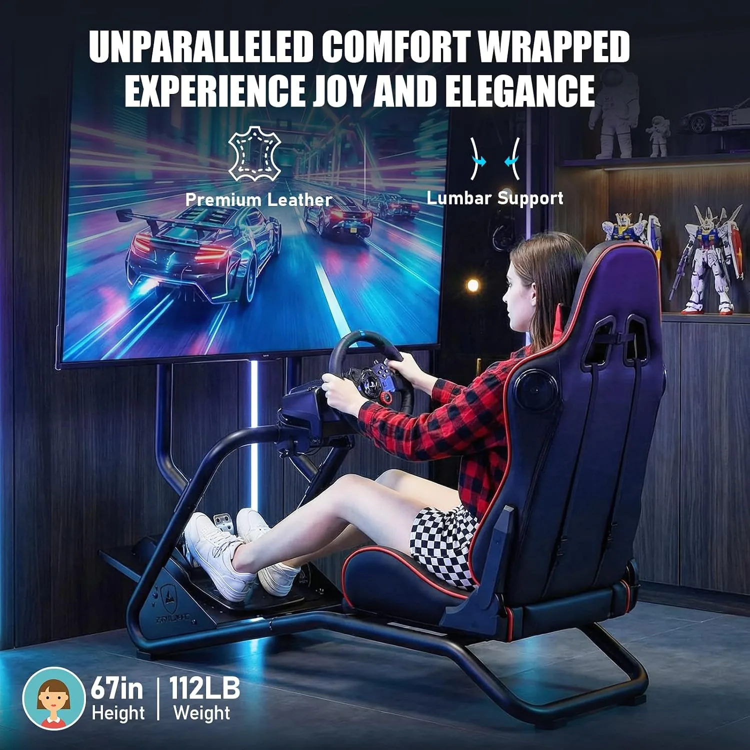 GTPLAYER Racing Simulator Cockpit with Monitor Stand and Seat and Bluetooth Speakers, Racing Style Reclining Seat and Ultra-Sturdy Alloy Steel Frame Racing Wheel Pedals NOT Included, Red