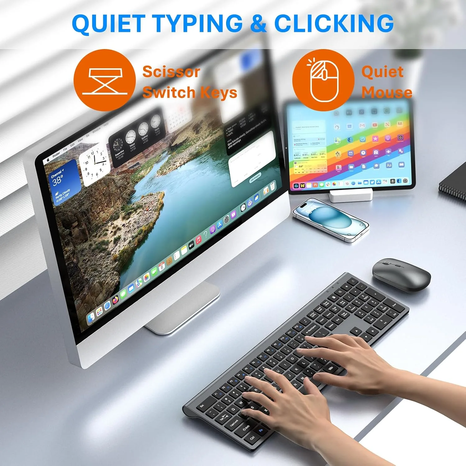 Wireless Keyboard and Mouse Combo, Ultra Slim Full Size Silent Keyboard