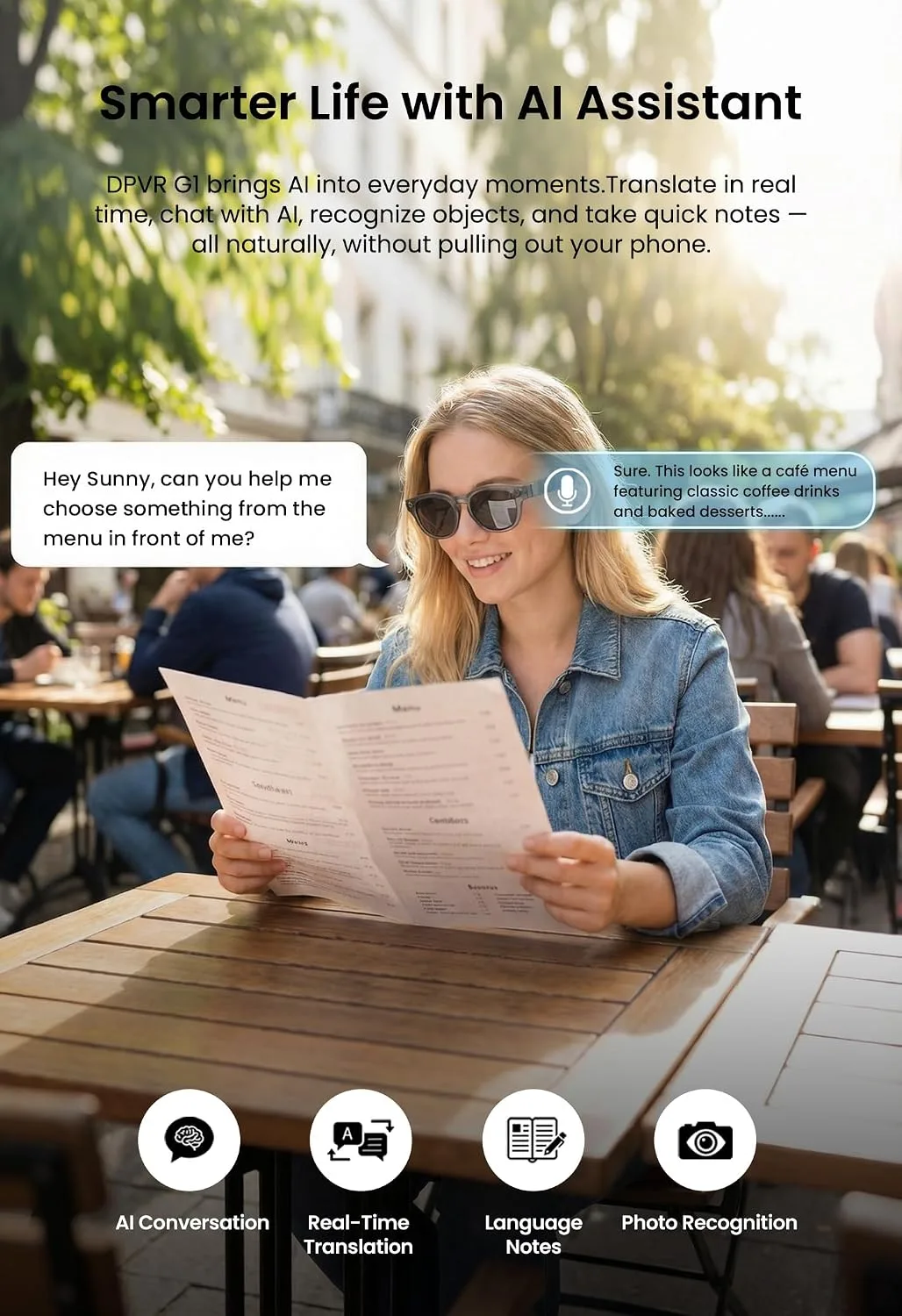 G1 AI Smart Glasses with Camera and bluetooth, 8MP Video Recording Glasses