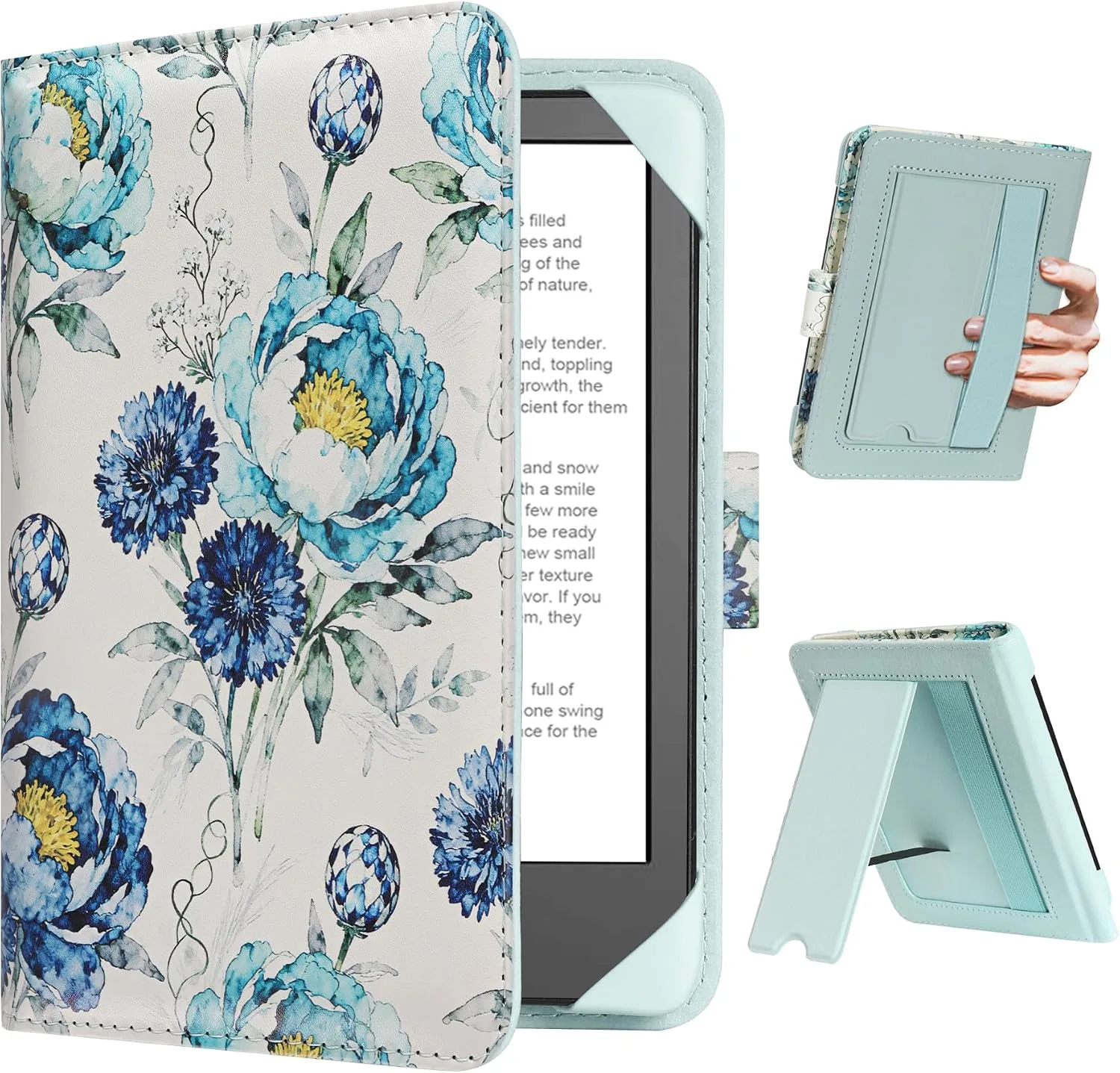Estuche universal para eReader 6'' HoYiXi con correa de mano y soporte azul rosa