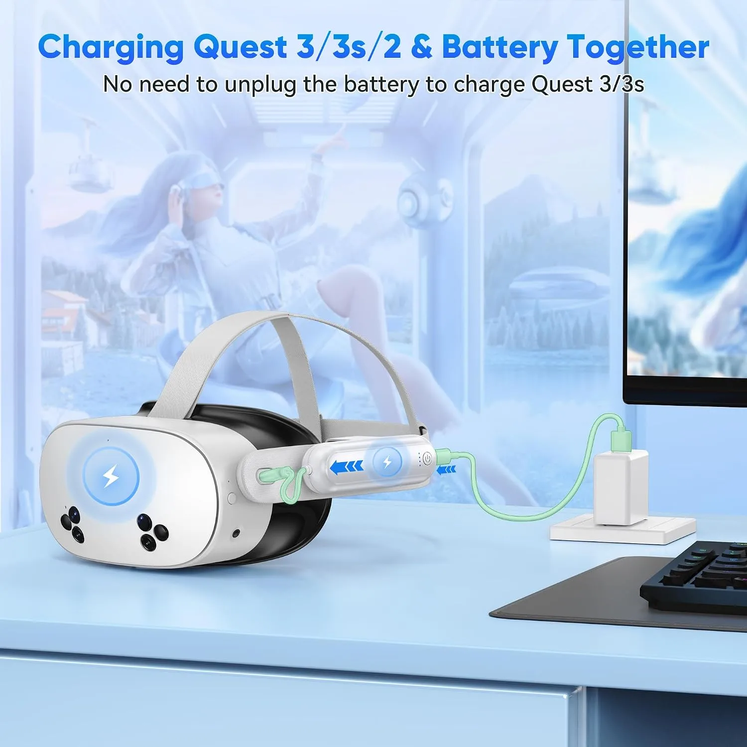 Kinwin Battery Pack for Meta Quest 3/3S/2, 20000mWh VR Battery-2 Packs