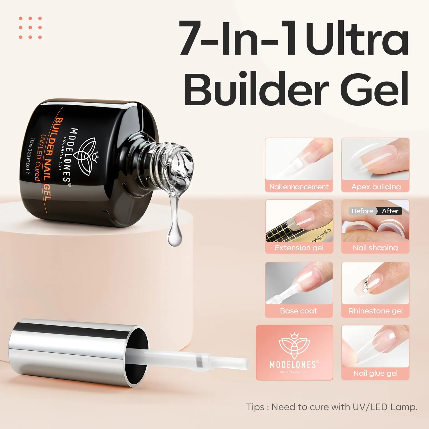modelones Builder Nail Gel, 2 Pcs Clear Builder Nail Polish Base