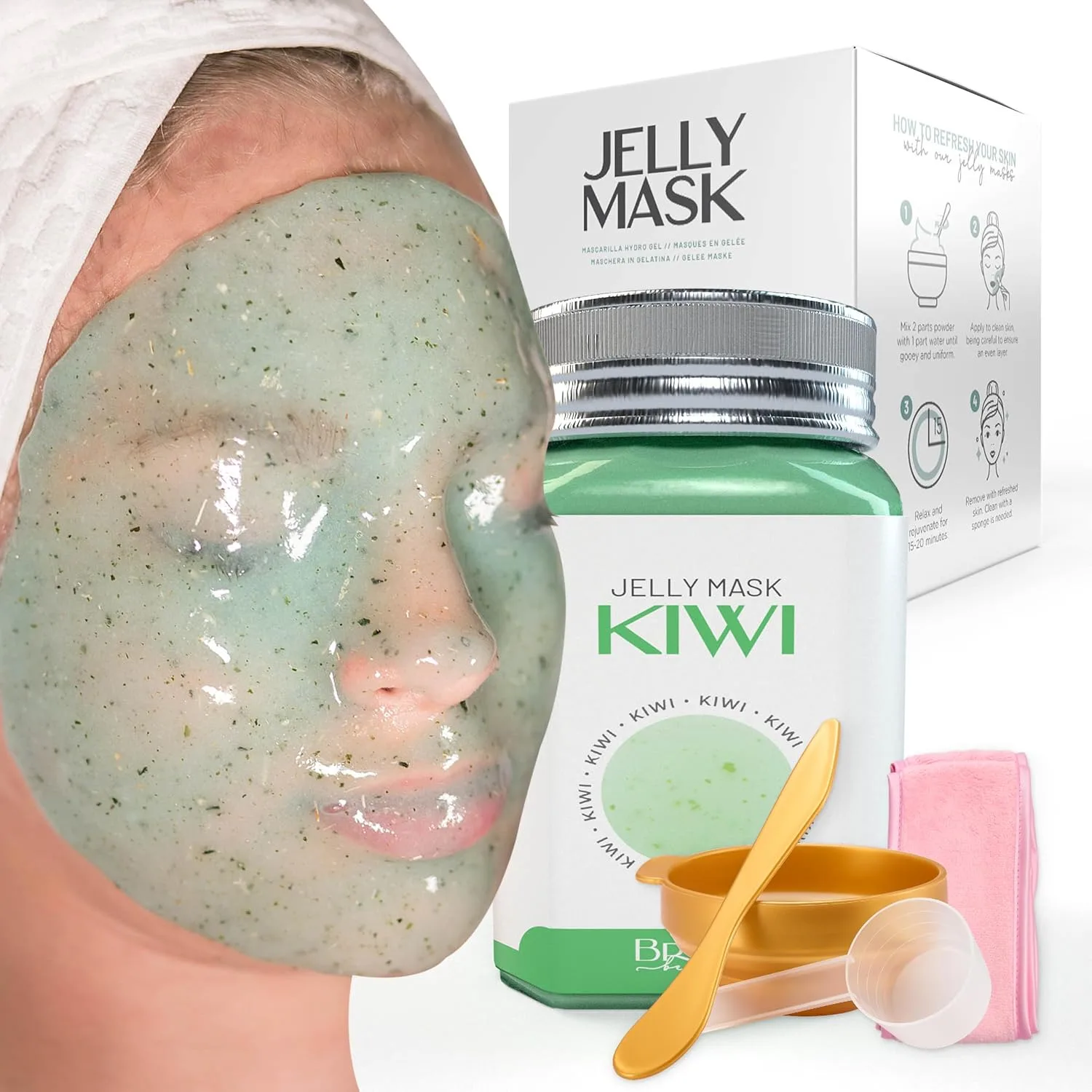 BRÜUN Peel-Off Kiwi Jelly Mask for Face Care – A 23 fl oz Rubber Mask Jar for 30 to 35 Treatments – A Skin Care Moisturizing Gel Mask of Spa Set for Men, Women and Adults