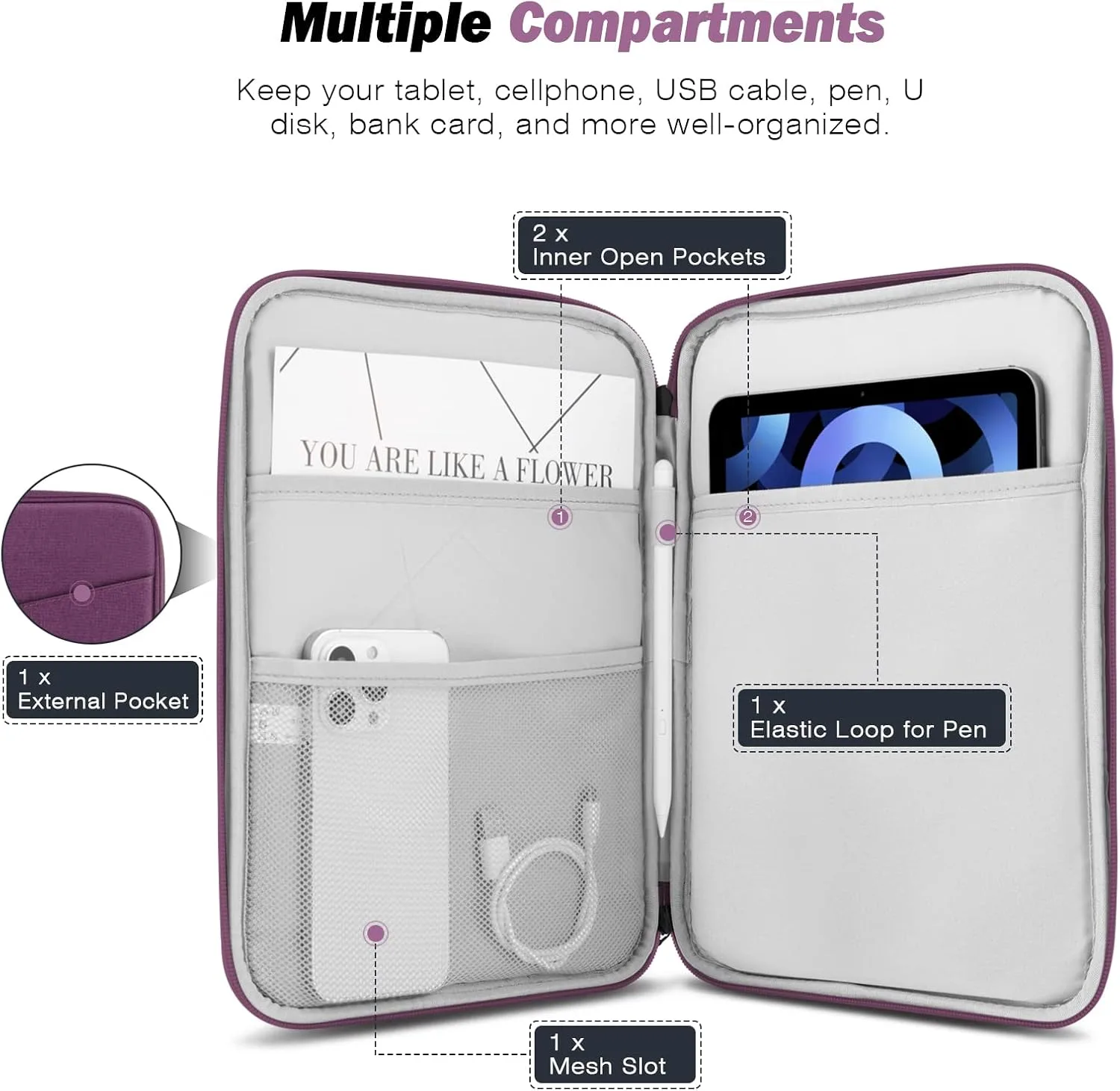 MoKo 9-11 Inch Tablet Sleeve Bag Carrying Case with Accessory Pocket