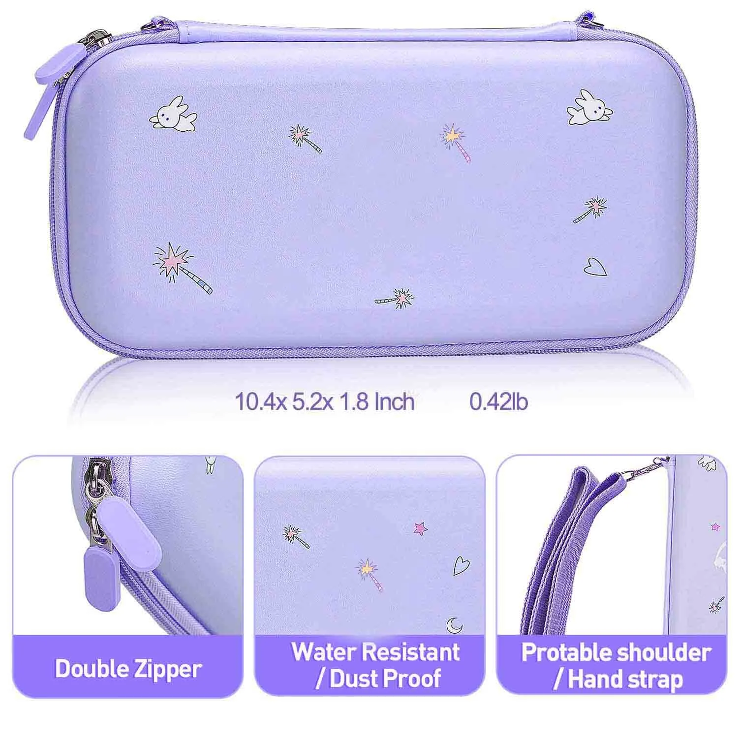 GUTIAL Accessories Bundle for Nintendo Switch OLED - Purple Girly Accessories Kit for Nintendo Switch Oled with Carry Case Screen Protector Cover Case kawaii Stand Cute Thumb Grips for Girls - Purple