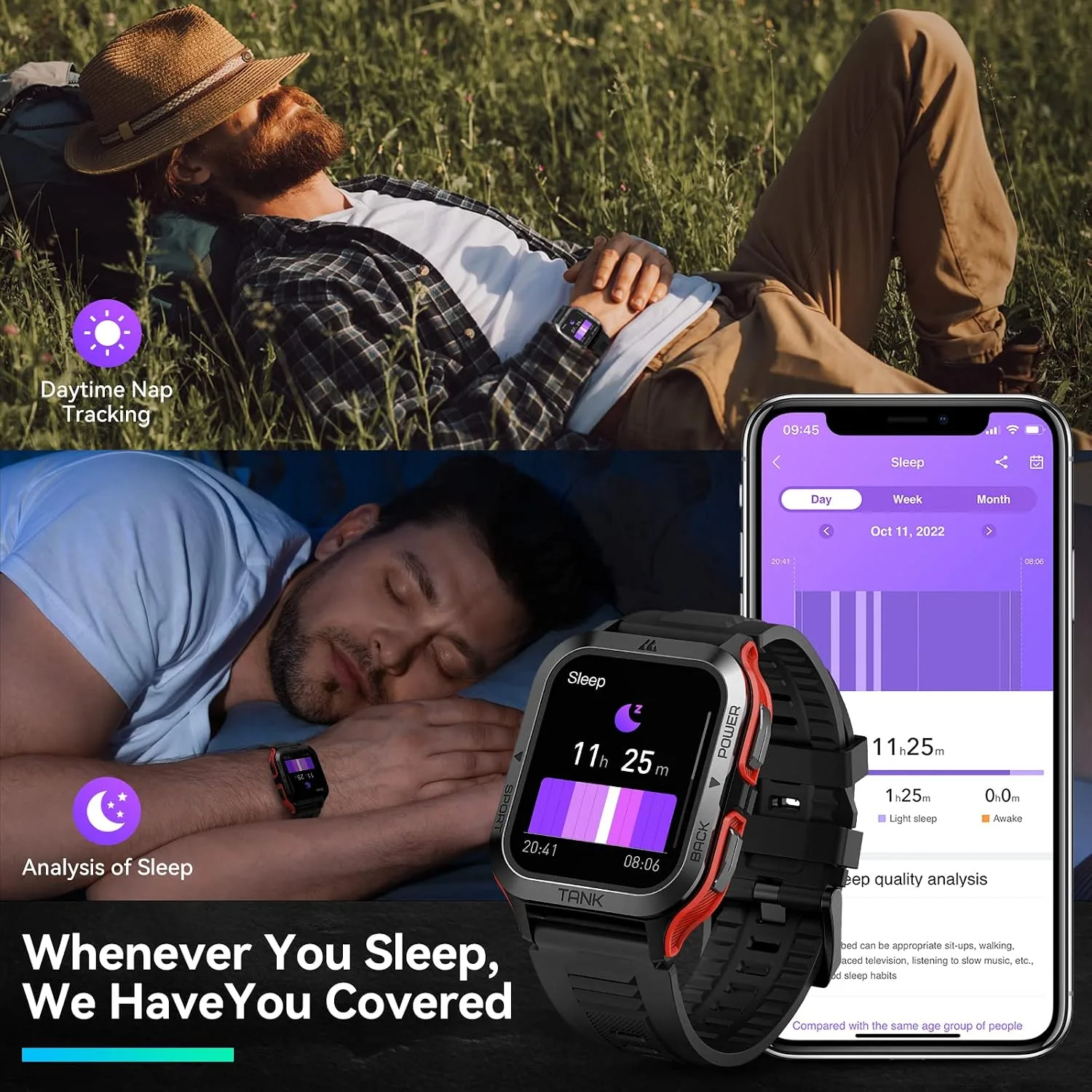 Smart Watch, 5 ATM & IP69K Waterproof, Extra-Long Battery Life