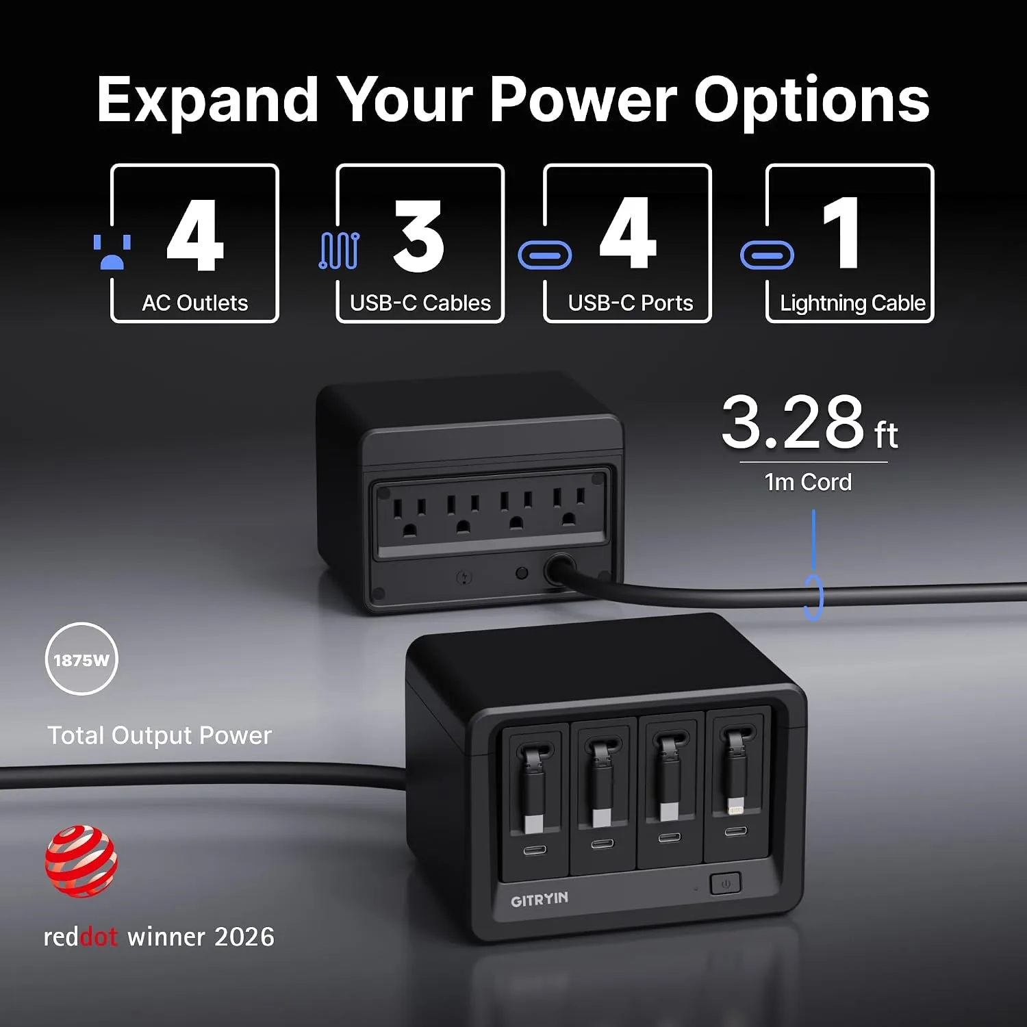Gitryin 12-in-1 Desktop Charging Station, 160W USB Retractable GaN Charger