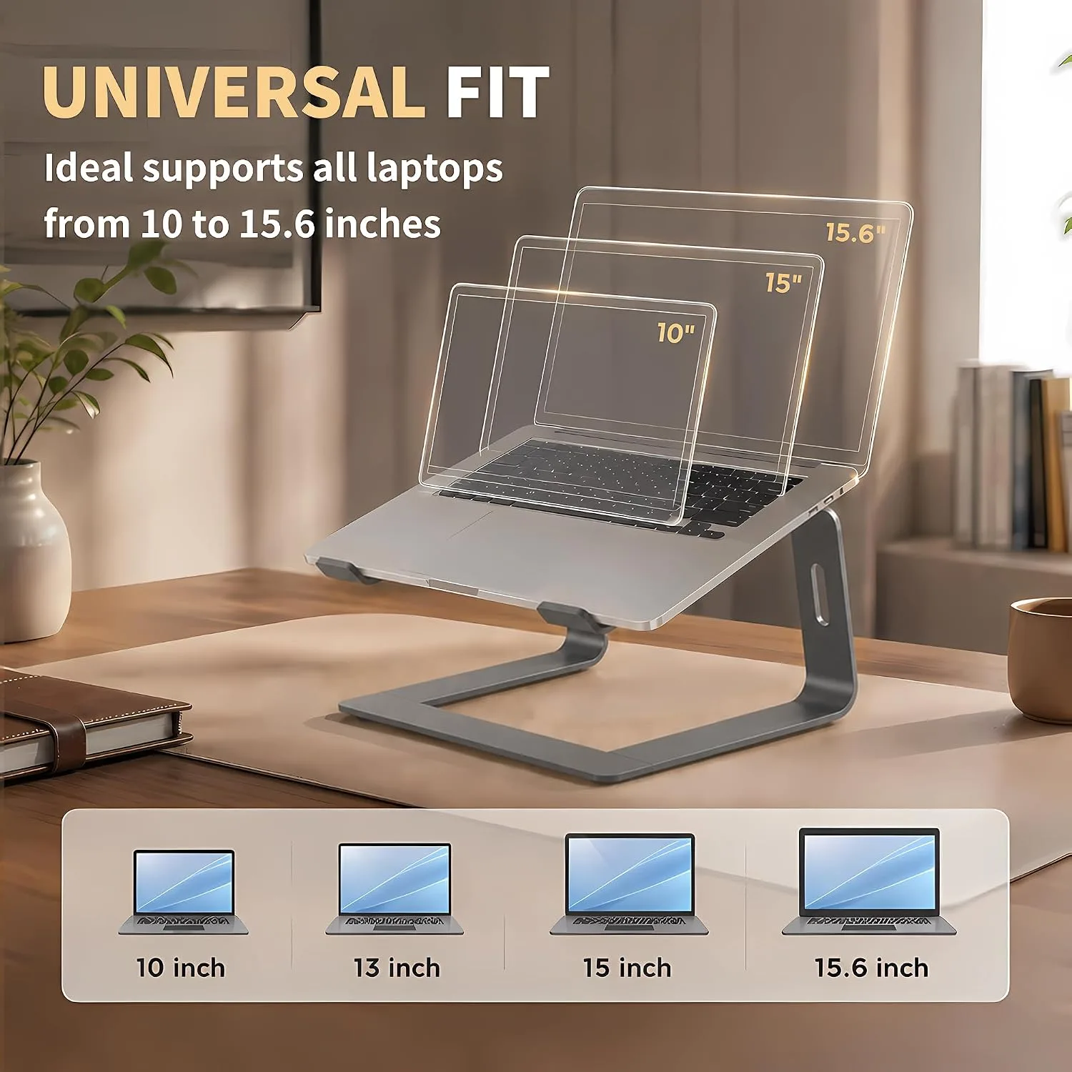 Orionstar Ergonomic Laptop Stand, Aluminum Riser, 10-15.6", Grey