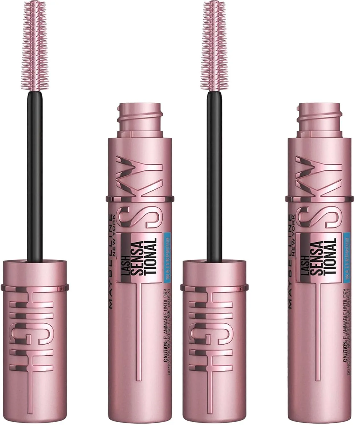 Maybelline Lash Sensational Sky High Waterproof Mascara Makeup, Volumizing, Lengthening, Defining, Curling, Multiplying, Buildable Formula, Very Black, 1 Count (Pack of 2)