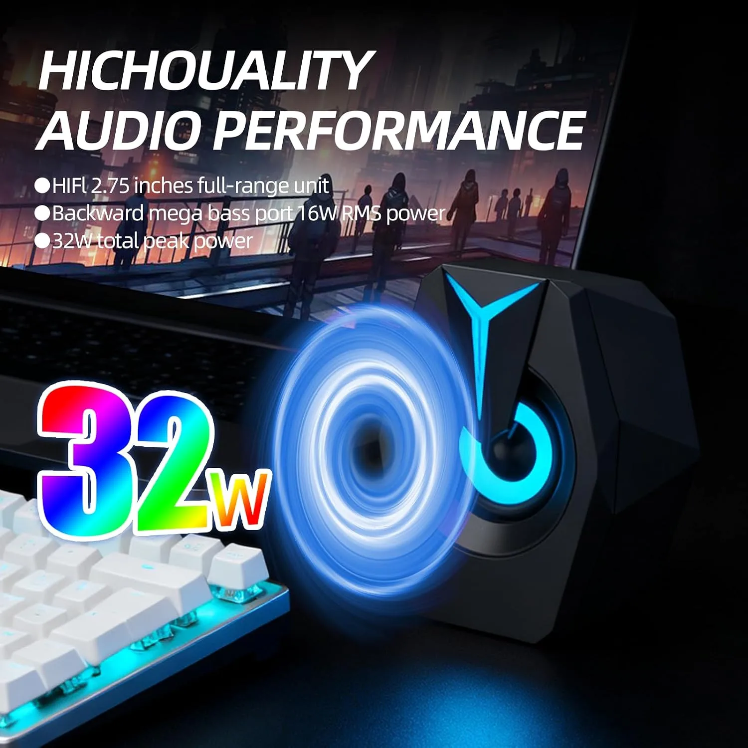 RGB Gaming Computer Speakers,USB Powered PC Sound Bar with Inline Remote Control & Dynamic Lighting for Desktop, Laptop, Monitor (Black)