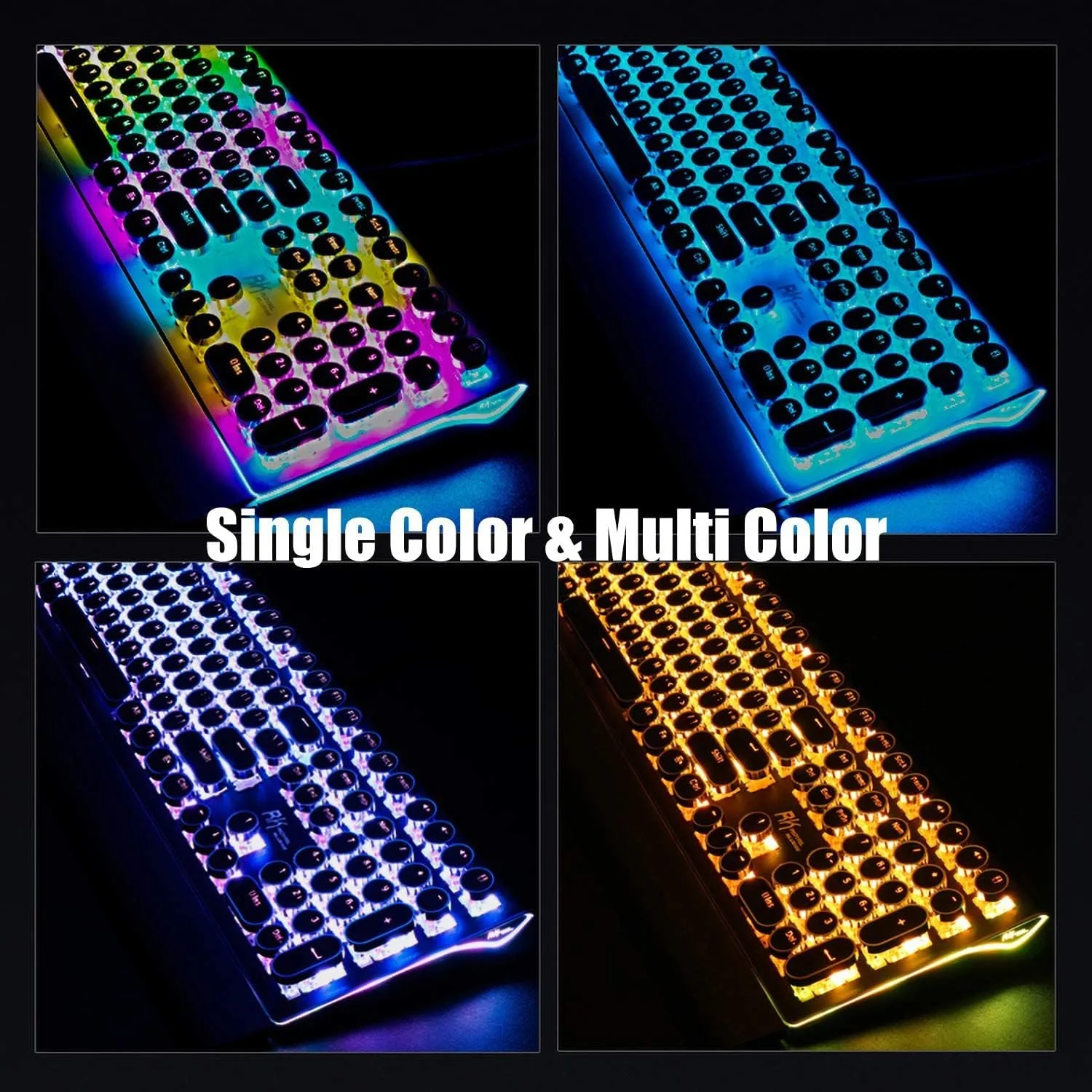 RK ROYAL KLUDGE S108 Typewriter Style Mechanical Gaming Keyboard with RGB Backlit, Wired PC Game Keyboard Full Size with Detachable Wrist Rest and Number Pad, Retro Round Keycaps, Red Switches Black