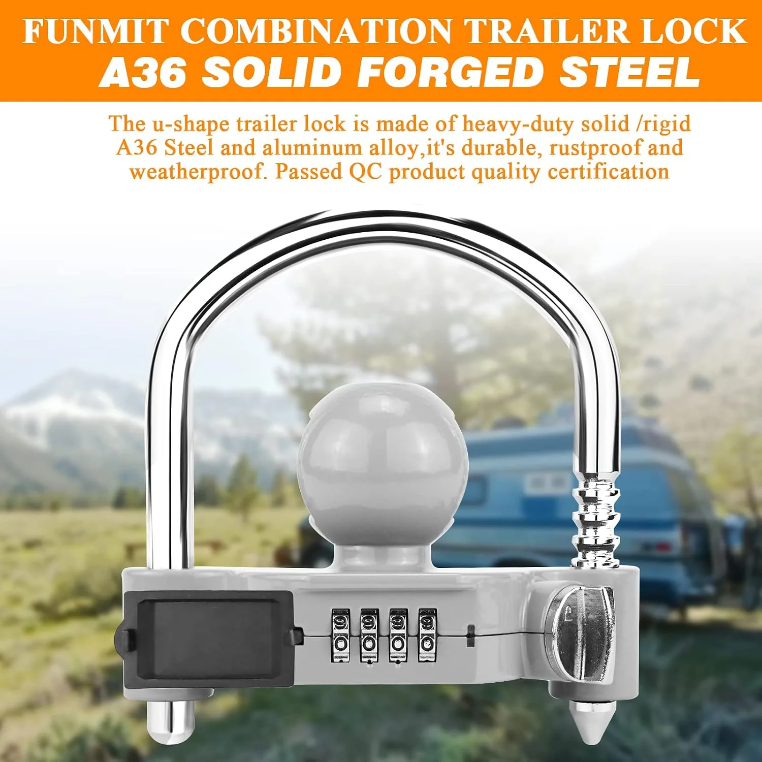 Funmit 1 Pack Universal Hitch Lock with Combination Lock, Grey
