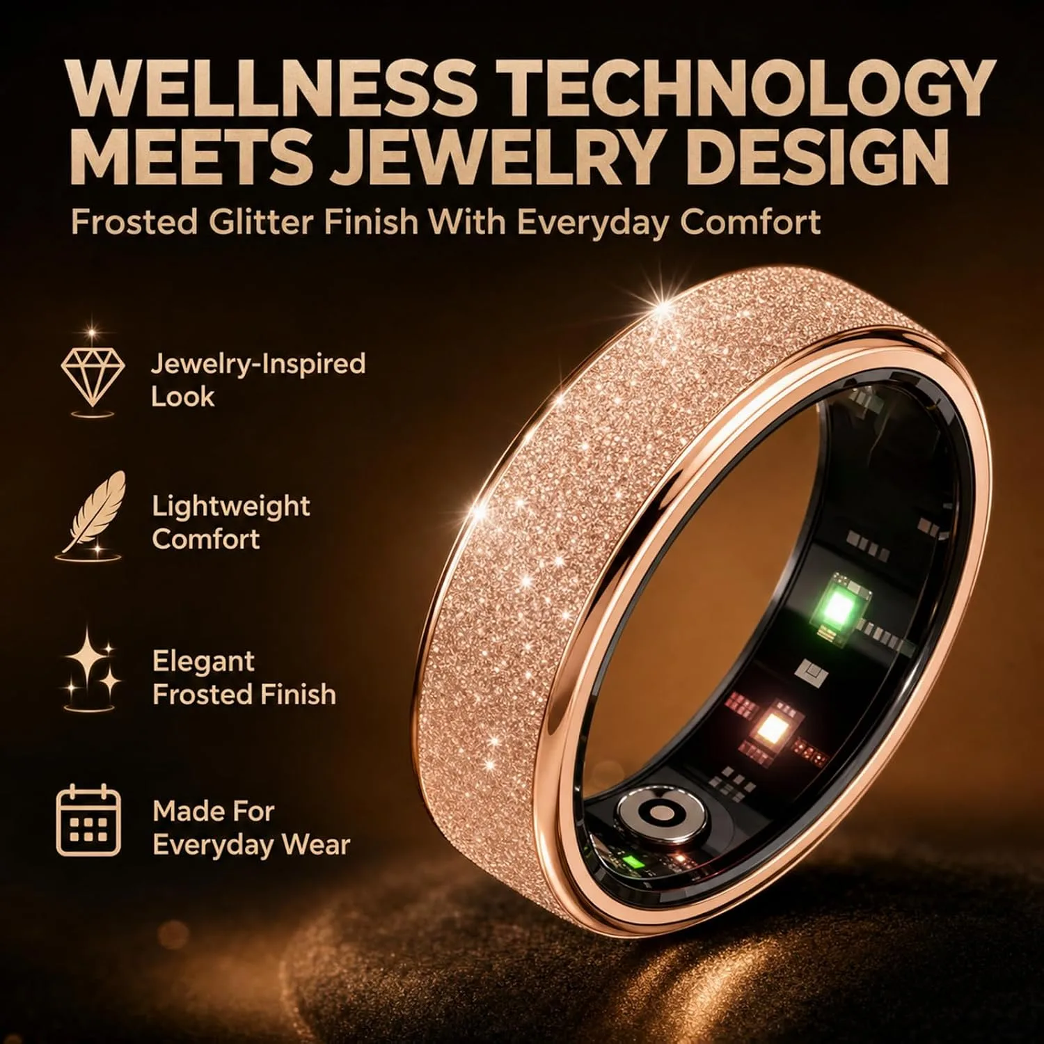 Frosted Glitter Smart Ring, Fitness & Health Tracker for Women Men
