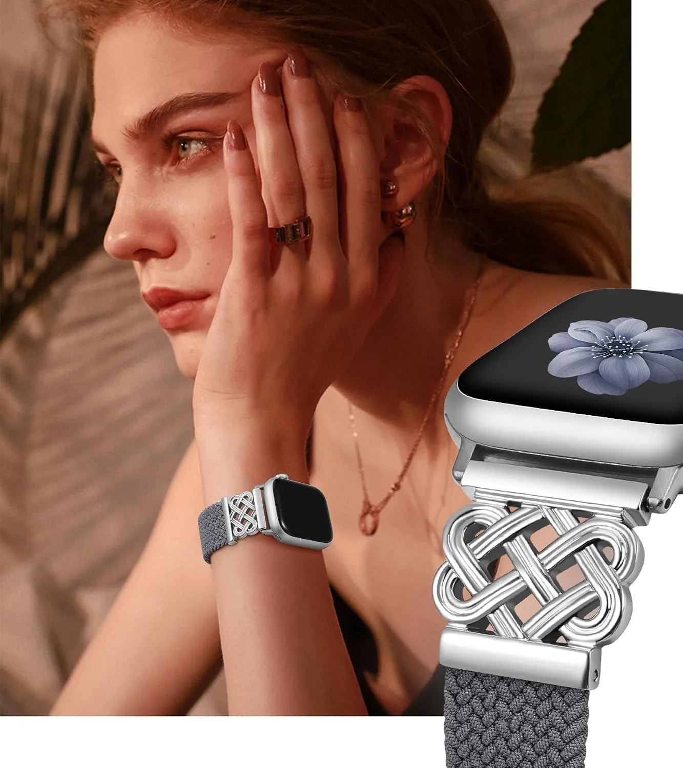 Braided Stretchy Band with Magnetic Clasp for Apple Watch Bands Women Men