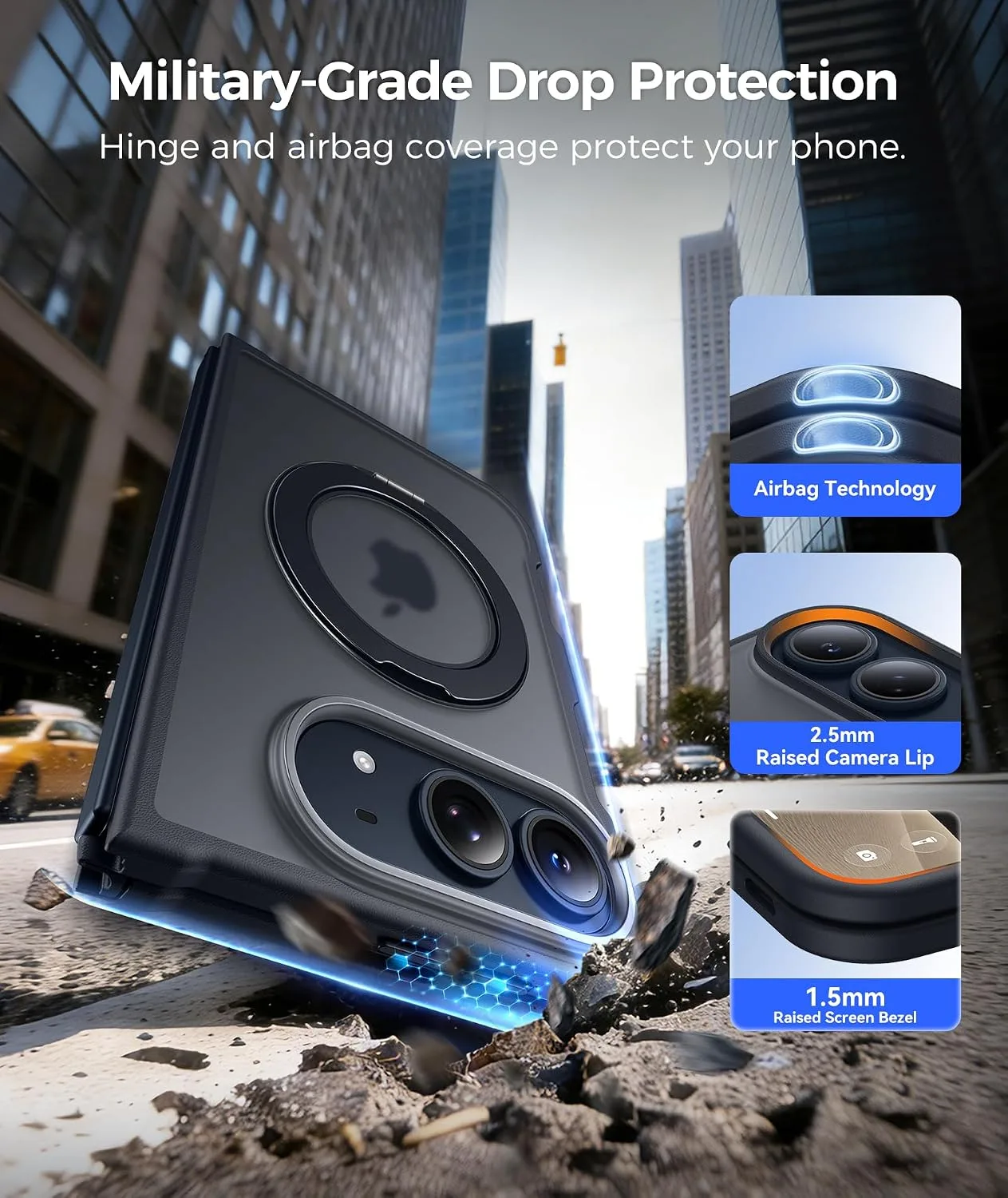 FNTCASE for iPhone Duo Case with 360 Spin Magnetic Stand Black