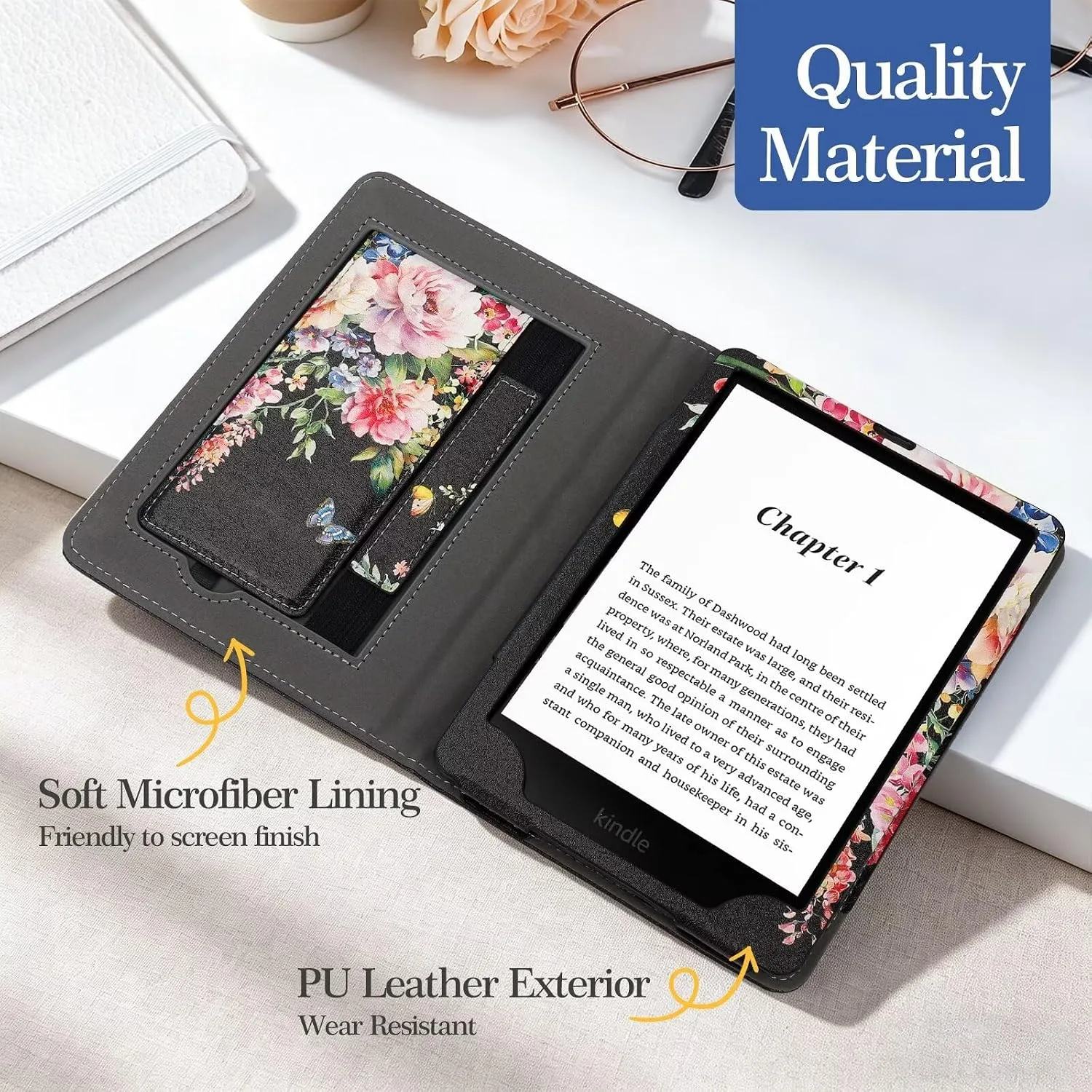Case for 6" Kindle Paperwhite (10th/7th/6th/5th Generation), Black Peony