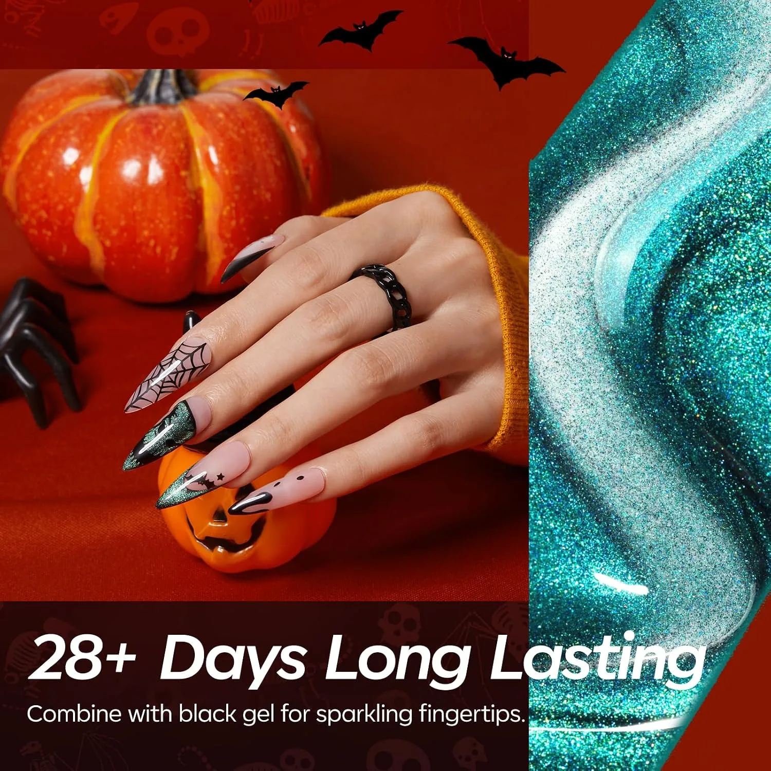modelones Cat Eye Gel Nail Polish Set Halloween 6Colors Sticker