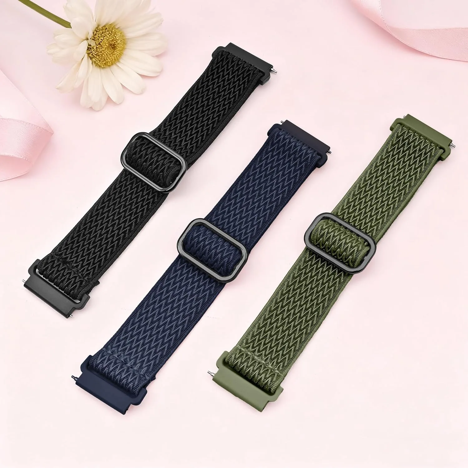 3 Pack AR-01 Smart Watch Bands for Fitpolo AR-01 Smartwatch, 20mm Elastic Nylon Replacement Wristband Adjustable Straps for man woman