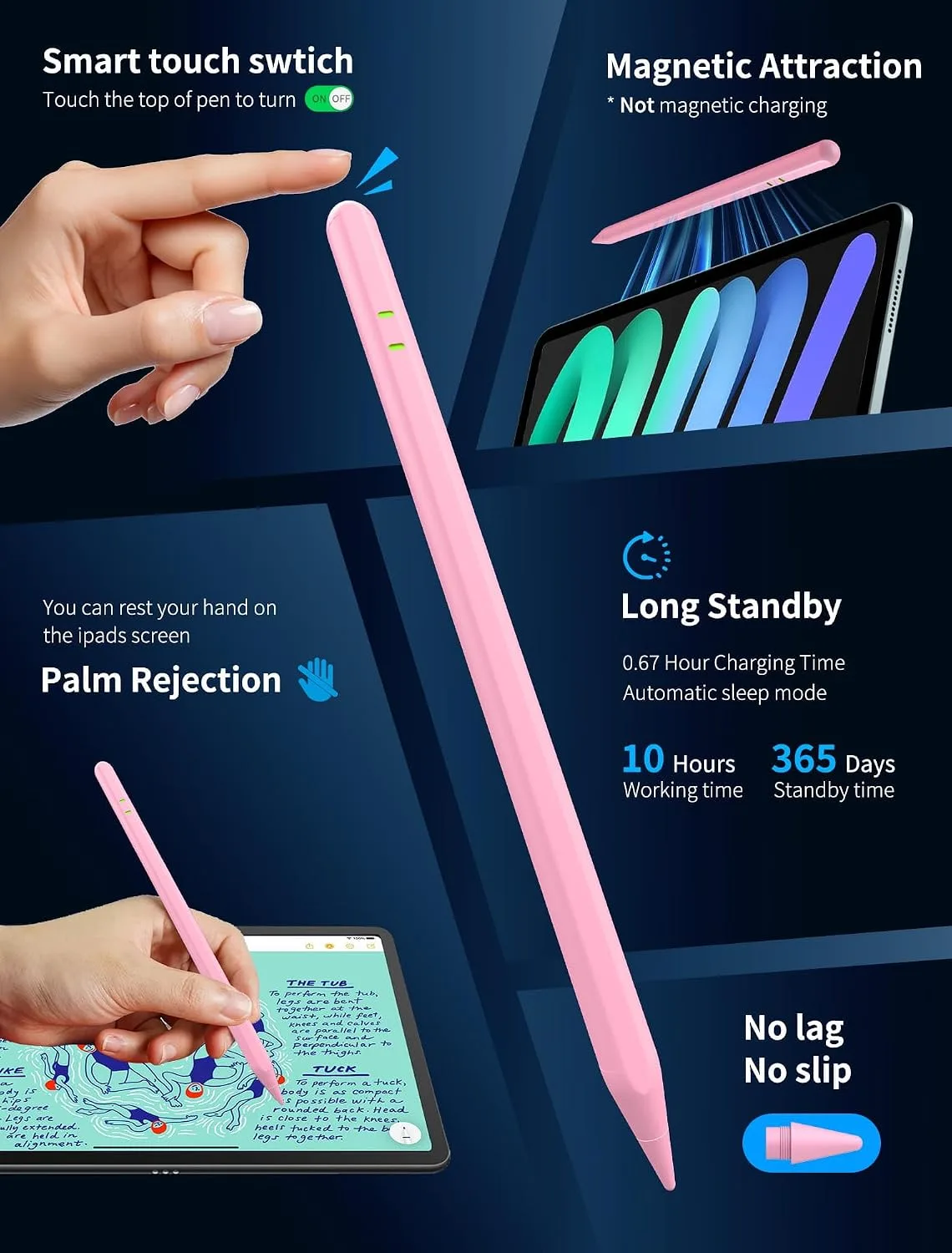 Pencil for iPad A16/11/10/9/8/7/6th, Stylus Pen for iPad 2018-2026, Pink