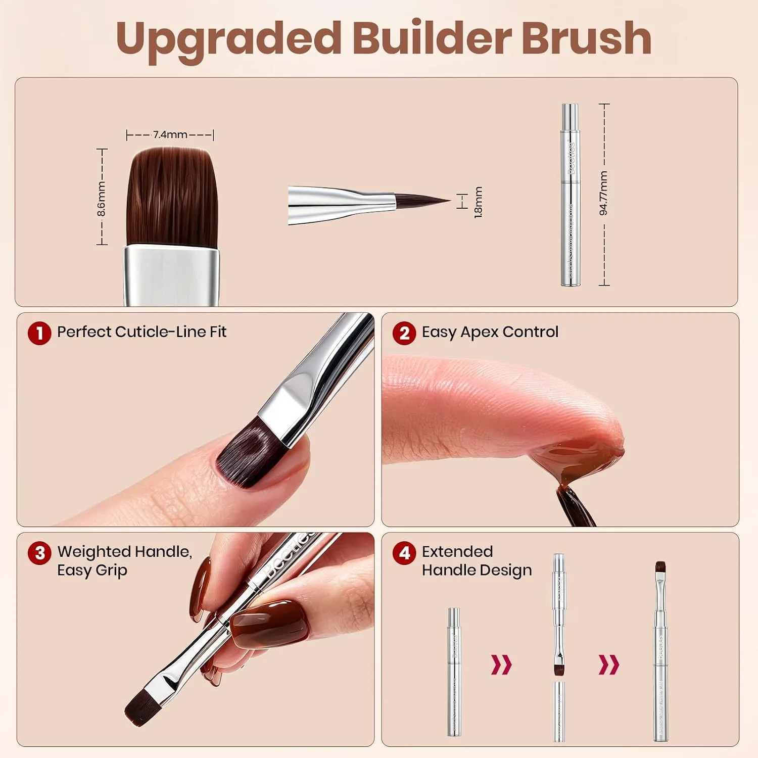 Beetles Hard Gel for Nails Ember Brown, TPO & HEMA-FREE & Flat Nail Brush