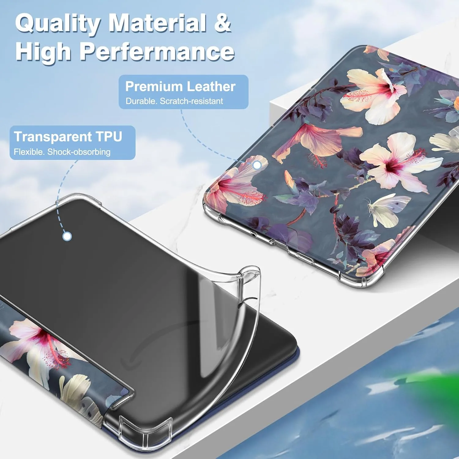 Fintie Slim TPU Case for 6" Kindle 11th Generation 2024/2022,Bloom Hibiscus