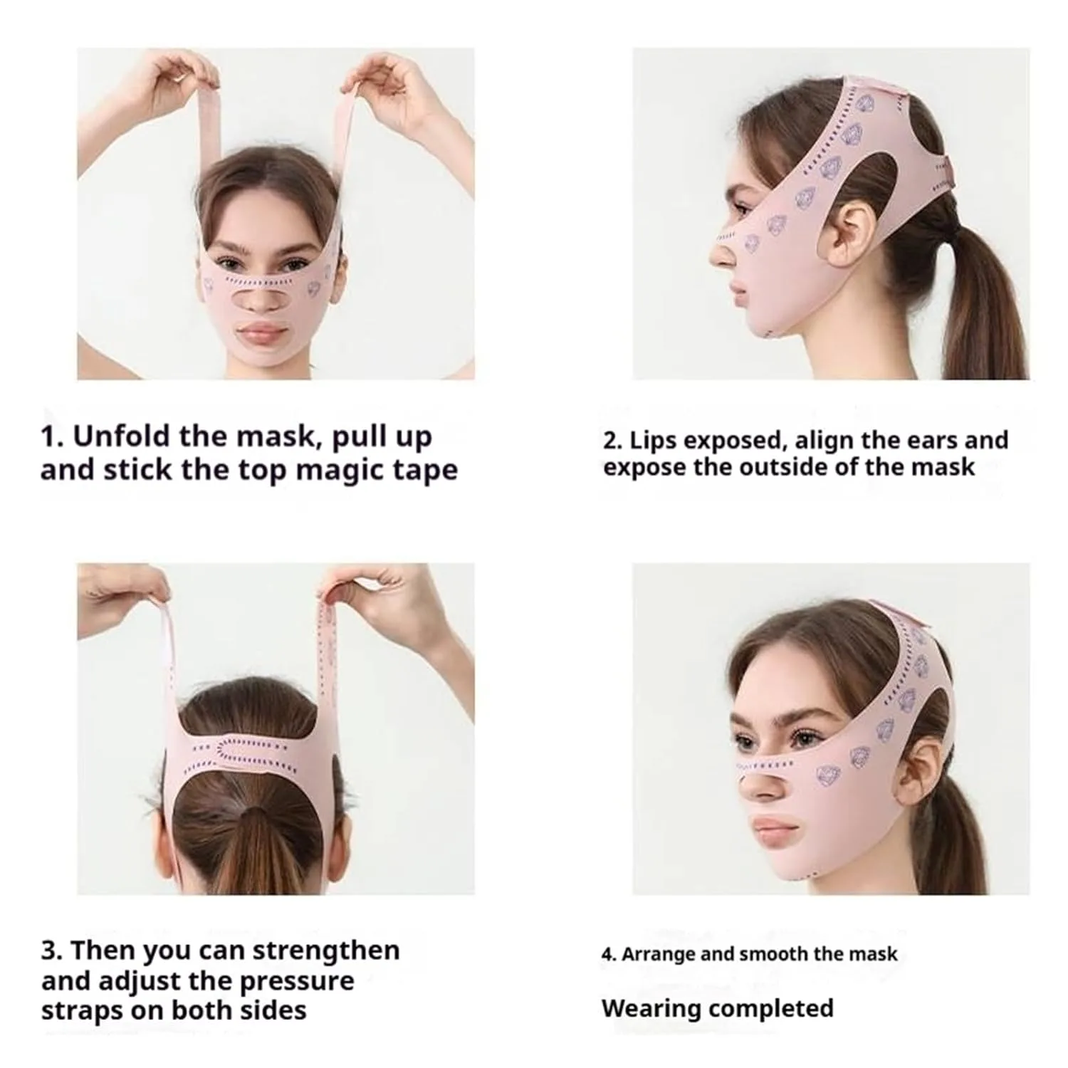 Face Lifting Strap, Breathable Reusable Facial Slimming Band for Women, Double Chin Reducer & Anti-Wrinkle Face Lift Belt (blue pattern)