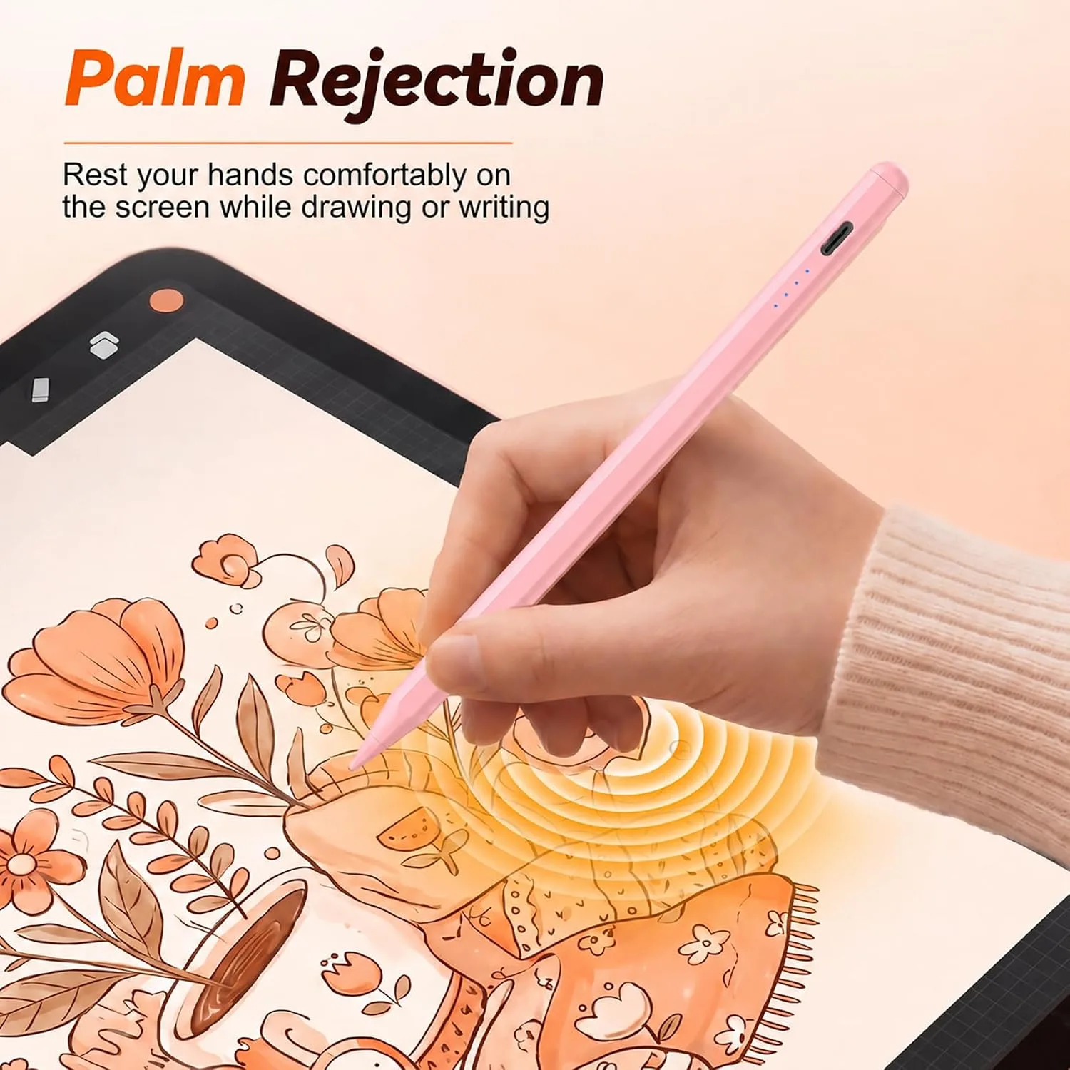 Stylus Pen for iPad 2018-2026 Gen, Fast Charge, Palm Rejection-Pink