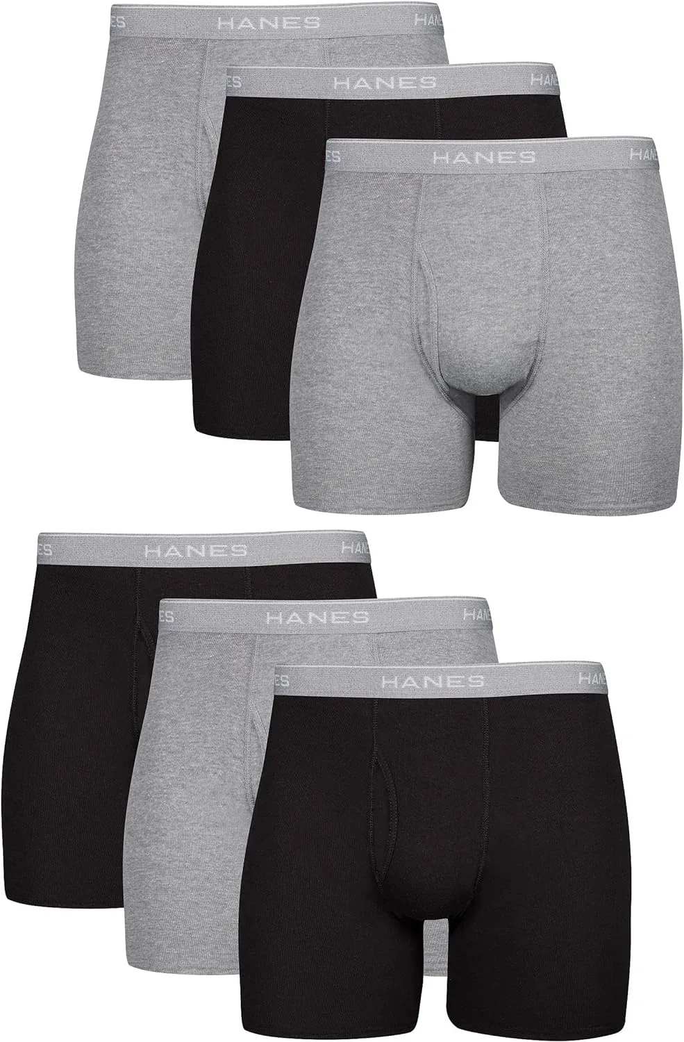Boxers para hombre Hanes 6 unidades Negro/Gris