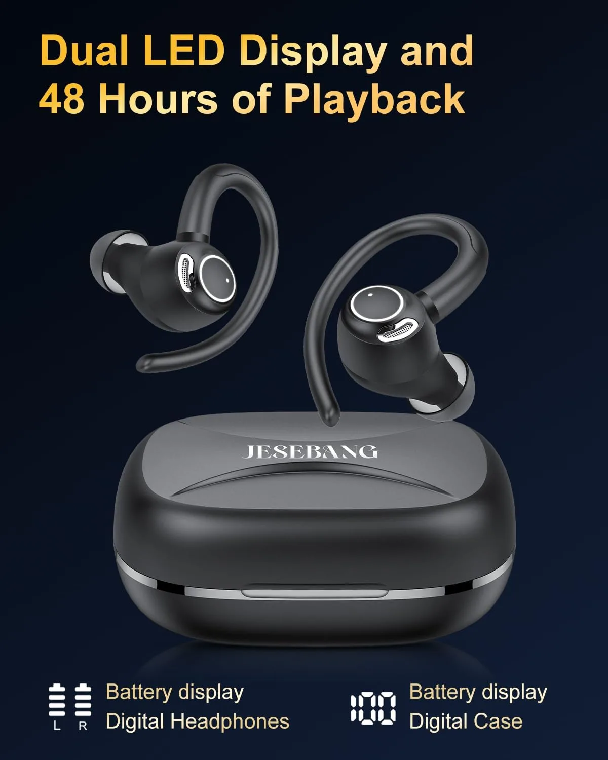Wireless Earbuds, Bluetooth 5.4 Headphones Sport Over Ear Buds With ENC Mic