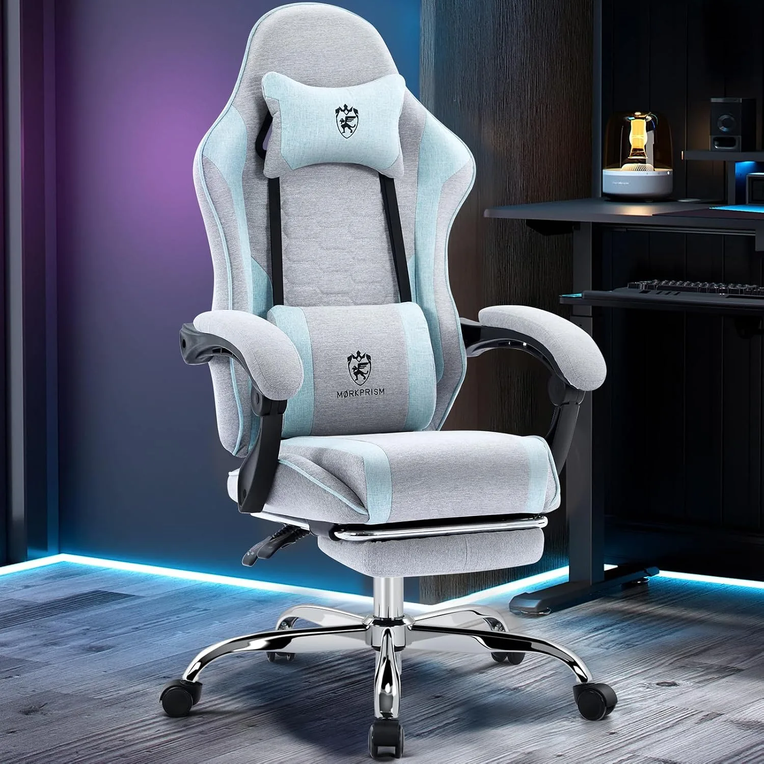 Gaming Chair,Office Chair with Massage,Gel Pad,Grey Blue