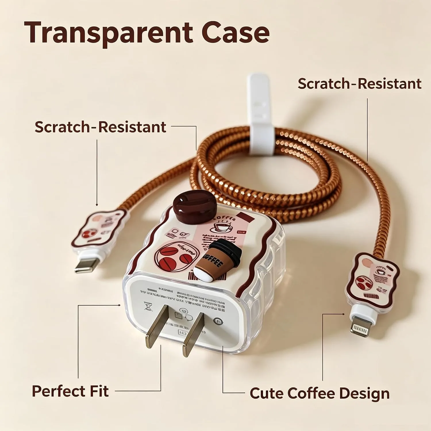 Compatible with iPhone 18W/20W USB-C Charger Protector Cover, 3D Cute Cartoon Charger Case for Apple iPhone 20W USB-C Power Adapter and Lightning Cable Protective Wire Saver (Coffee Bread)