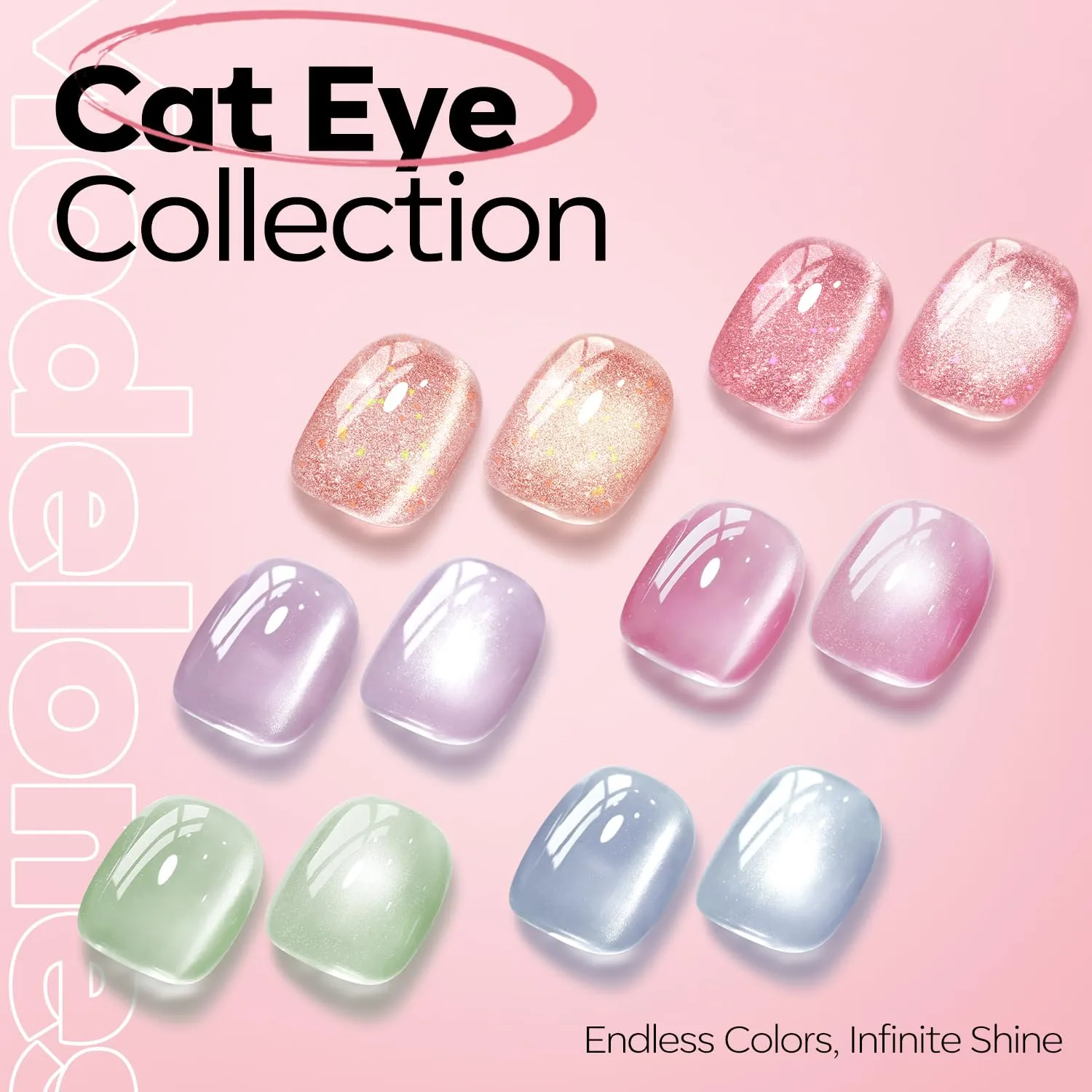 modelones Pink Cat Eye Gel Nail Polish Light Pink 9D