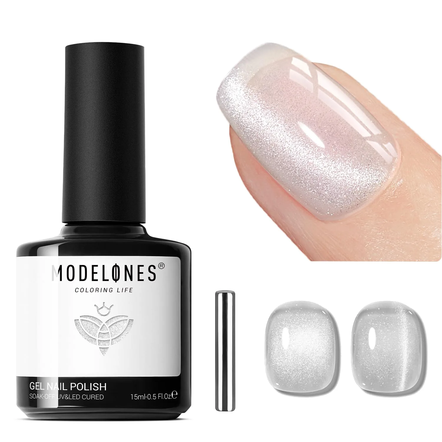 modelones Cat Eye Gel Nail Polish, Silver White Glitter Gel Polish