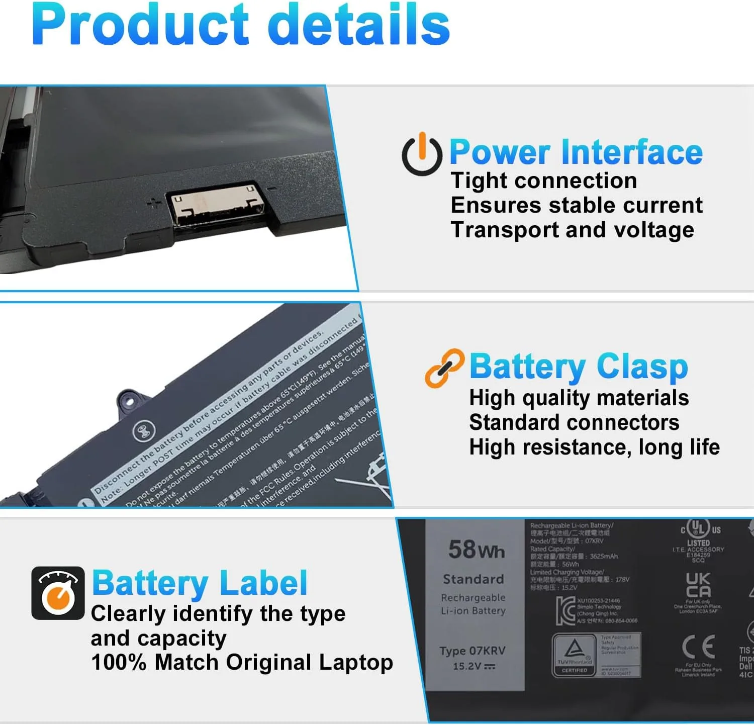 07KRV Laptop Battery for Dell Latitude 5430 5530 7330 7430 7530