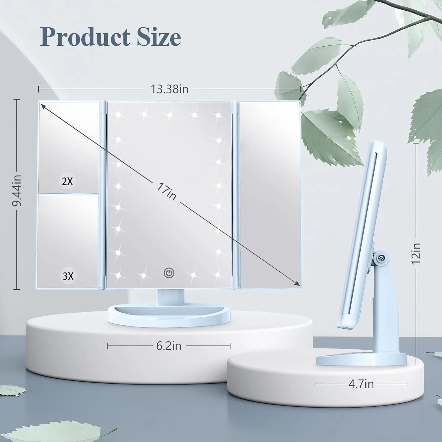 HUONUL 2X/3X/10X Magnifying Vanity Mirror with Light, Trifold Makeup Mirror