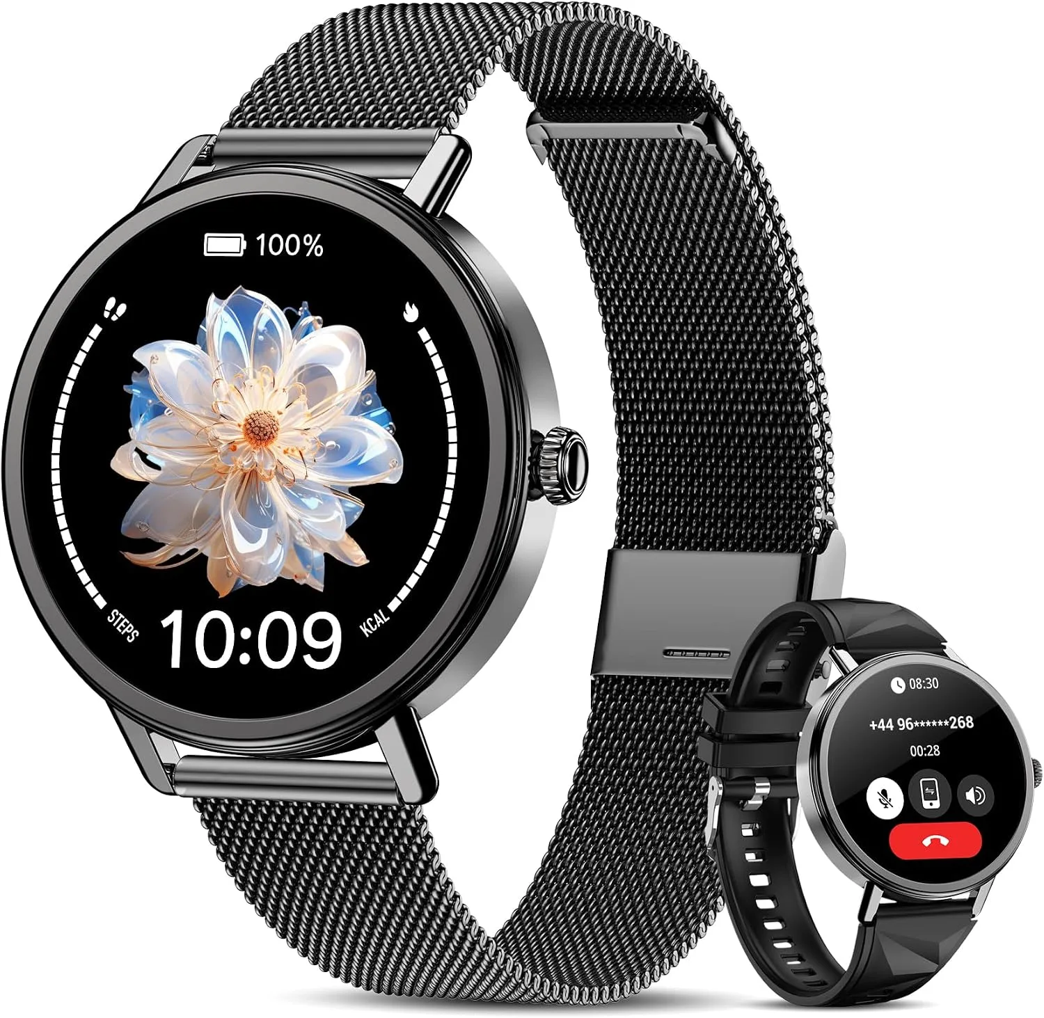 Smartwatch Iowodo para mujer 1.26" AMOLED Bluetooth IP68 8 días batería 2 correas