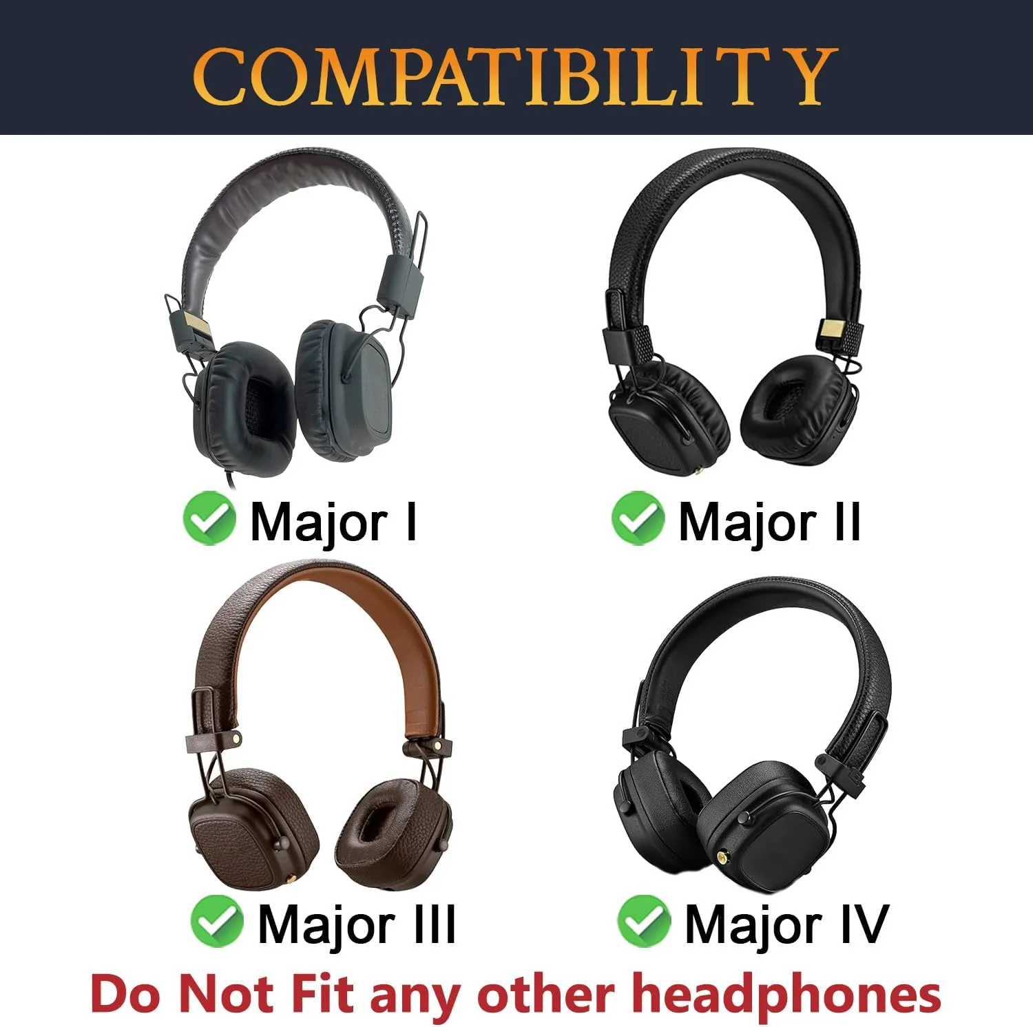 SOULWIT Earpads for Marshall Major I/II/III/IV (1/2/3/4) - Black