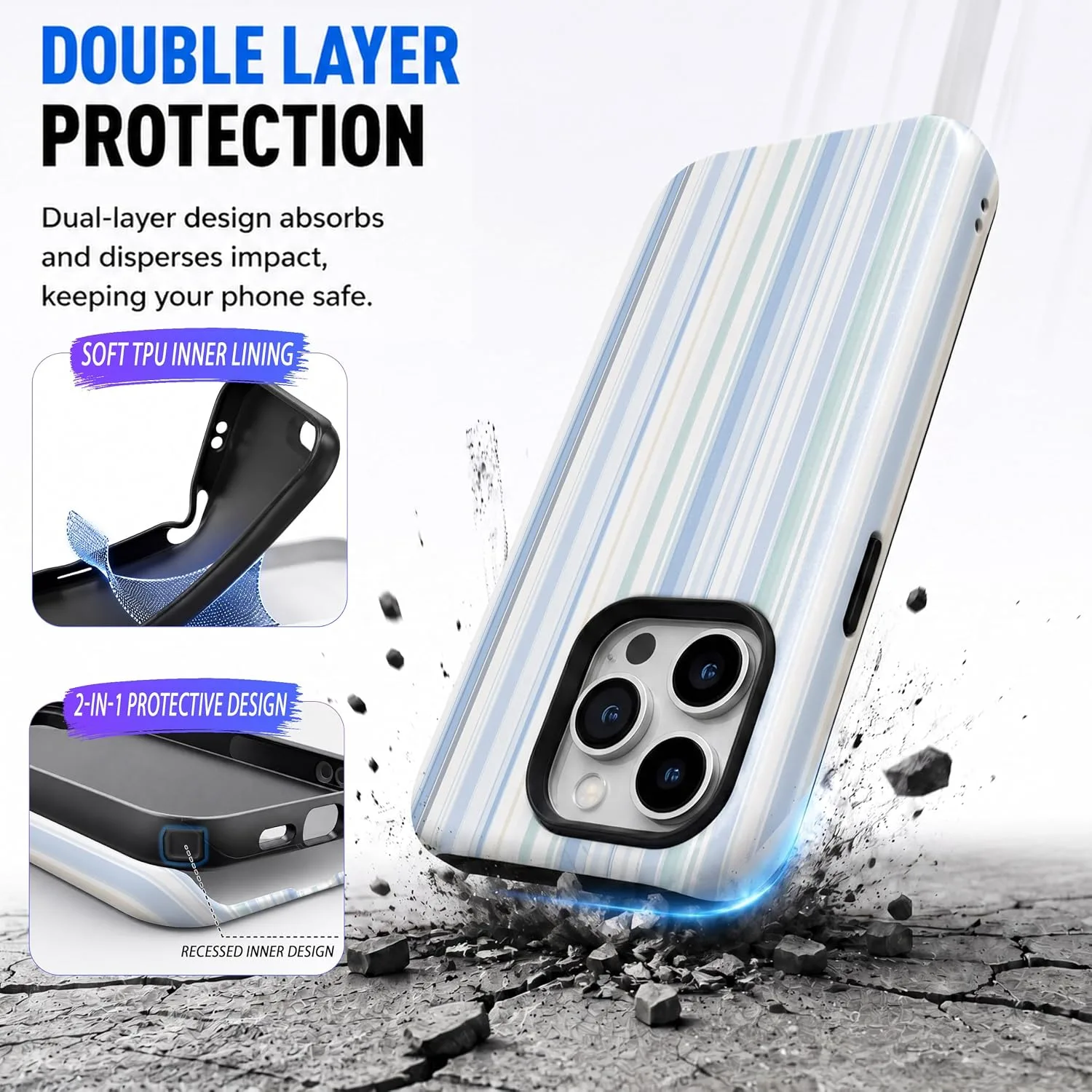 Magnetic for iPhone 15 Pro Max Phone Case, Pastel Blue Striped
