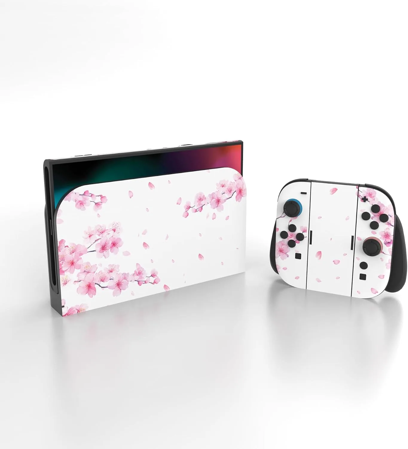 PlayVital for Nintendo Switch 2 Skin Full Set (2-Pack) - Protective Vinyl Decal Stickers for Switch 2 Console, Joycons, Handle Grips & Dock | No Residue, Anti-Scratch - Cherry Blossoms Petals A
