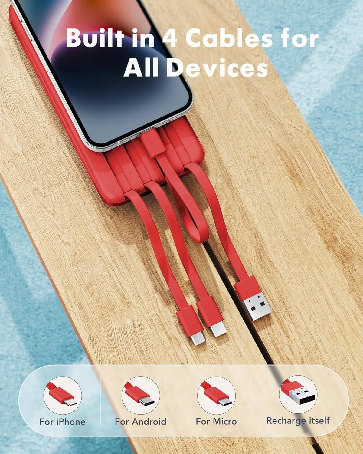 charmast Portable Charger with Built-in Cables X 4, Portable Phone Charger