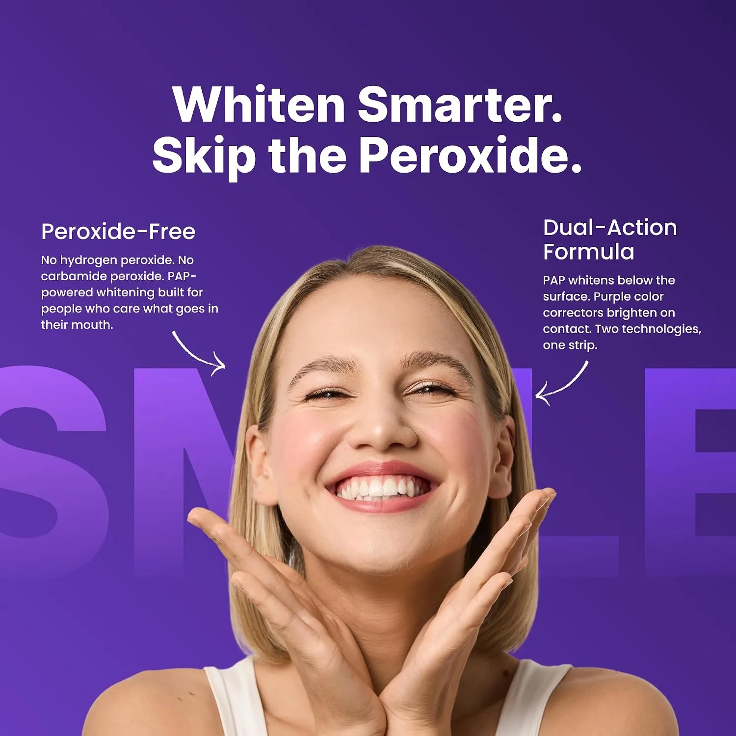 DRDENT Purple Teeth Whitening Strips - 42 Strips (21 Treatments) - Peroxide Free Pap Whitening - Color Correcting Purple