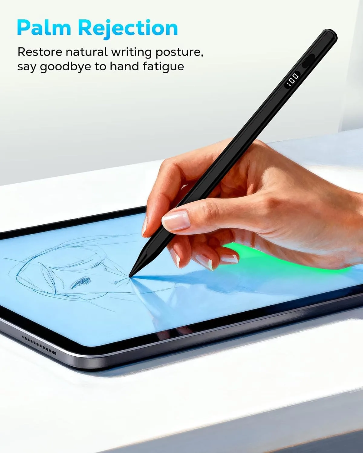 MoKo Stylus Pen for iPad 2018-2026, USB-C Charge Pencil with LED Display