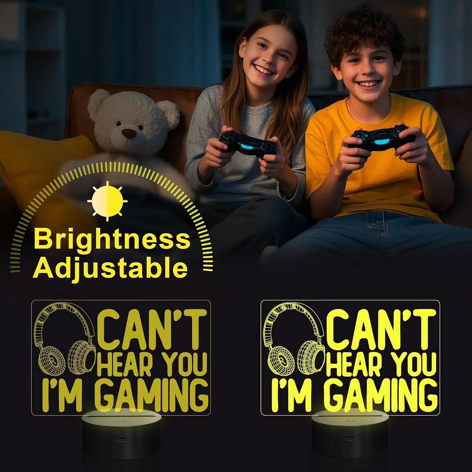 YuanDian Can't Hear You I'm Gaming Night Light, Headset Graphic Video Games Gamer Gift Funny 3D Illusion Lamp 16 Colors Changing Touch & Remote Control for Men Gamers Teenagers and Kids