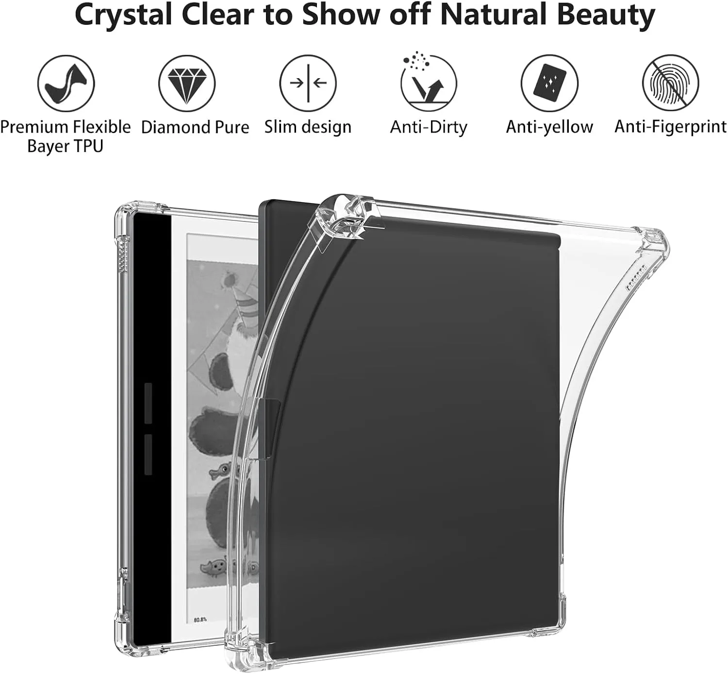 Aircawin Case for Bigme B751C/B751C S/B751 ePaper Case Clear,Shockproof Clear Cover for Bigme B751/B751C/B751C S E-Reader(7 inch),Anti-Yellowing Anti-Scratch Lightwheight Soft TPU Back Shell-Clear